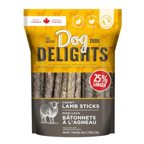 Dog Delights Chewy Lamb Sticks Dog Treats - 1.25 Kg (2.75 lb) - Wholesome and Delicious Rewards for Your Furry Friend - Made in Canada