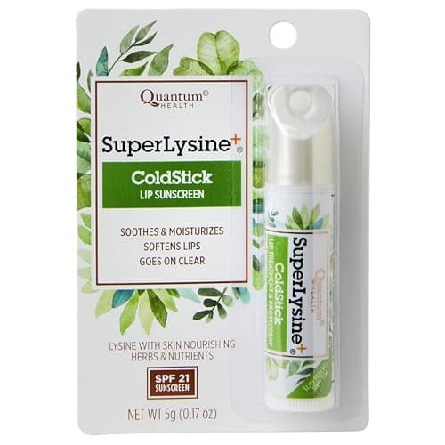 Quantum Health SuperLysine+ Coldstick Lip Sunscreen - Lysine Herbs & Nutrients Soothe & Moisturize Lips - Softens & Protects from the Sun - SPF 21 - Clear - 0.17 Ounce