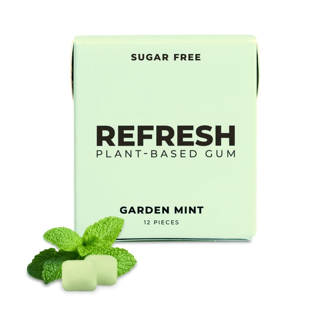 Refresh Gum, Sugar Free, Natural, Xylitol, Long Lasting Chewing Gum, Natural Flavors, Organic Ingredients, Plastic Free, Non GMO, Gluten Free, Vegan, 1 Pack (12 Count (Pack of 1), Garden Mint)