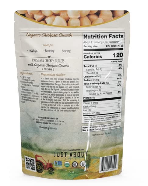 Organic Chickpea Bread Crumbs | Organic & Gluten Free | Breading Substitute | Paleo | 12 Oz (Pack of 1) | Just About Foods thumbnail 2