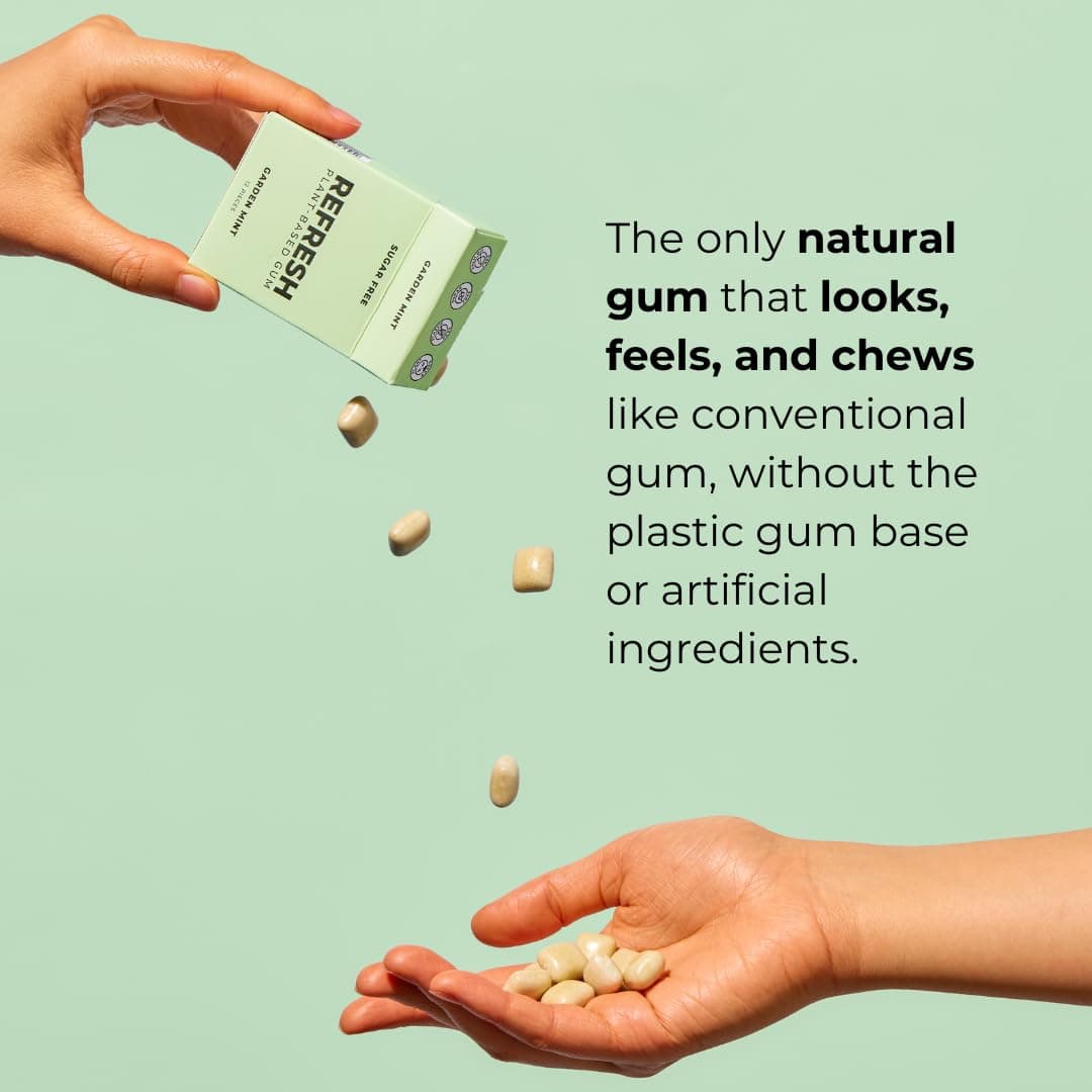 Refresh Gum, Sugar Free, Natural, Xylitol, Long Lasting Chewing Gum, Natural Flavors, Organic Ingredients, Plastic Free, Non GMO, Gluten Free, Vegan, 1 Pack (12 Count (Pack of 1), Garden Mint) thumbnail 7