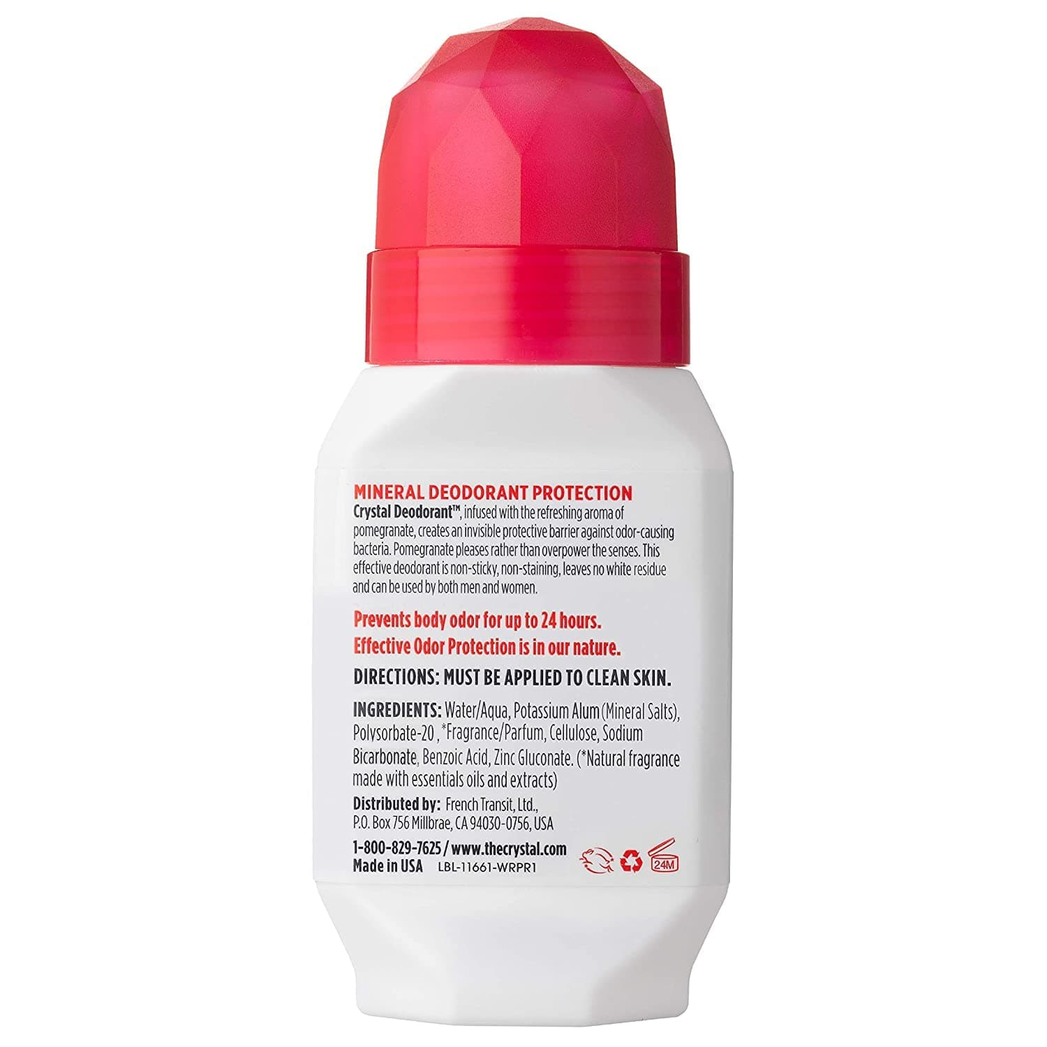 Crystal Mineral Deodorant Roll-On Body Deodorant With 24-Hour Odor Protection, Pomegranate, Non-Sticky Roll-On, Aluminium Chloride, 2.25 FL OZ - 3 pack thumbnail 2