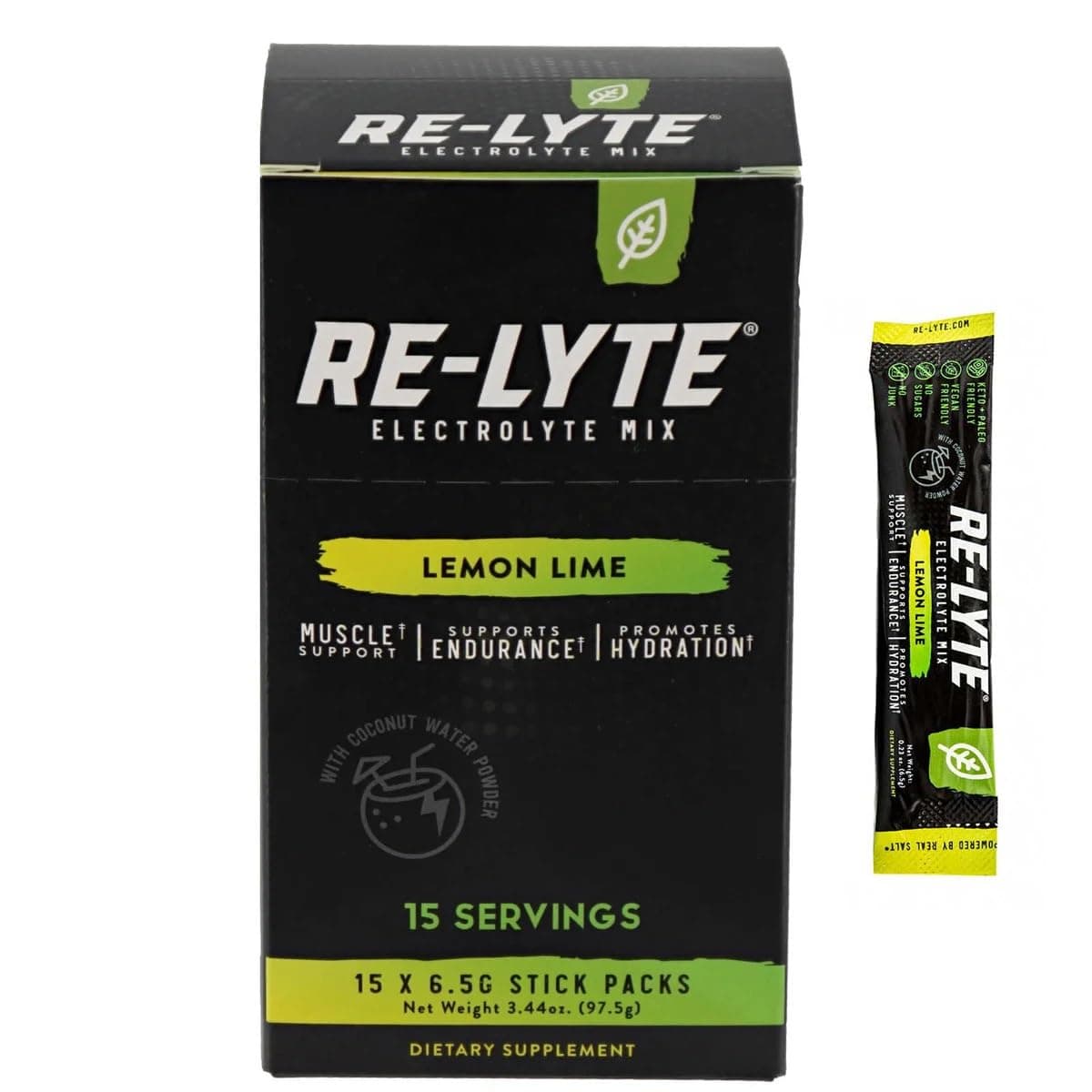 RELYTE Re-Lyte Electrolyte Drink Mix Lemon Lime 15 Servings Packets 3.44 oz. thumbnail 2