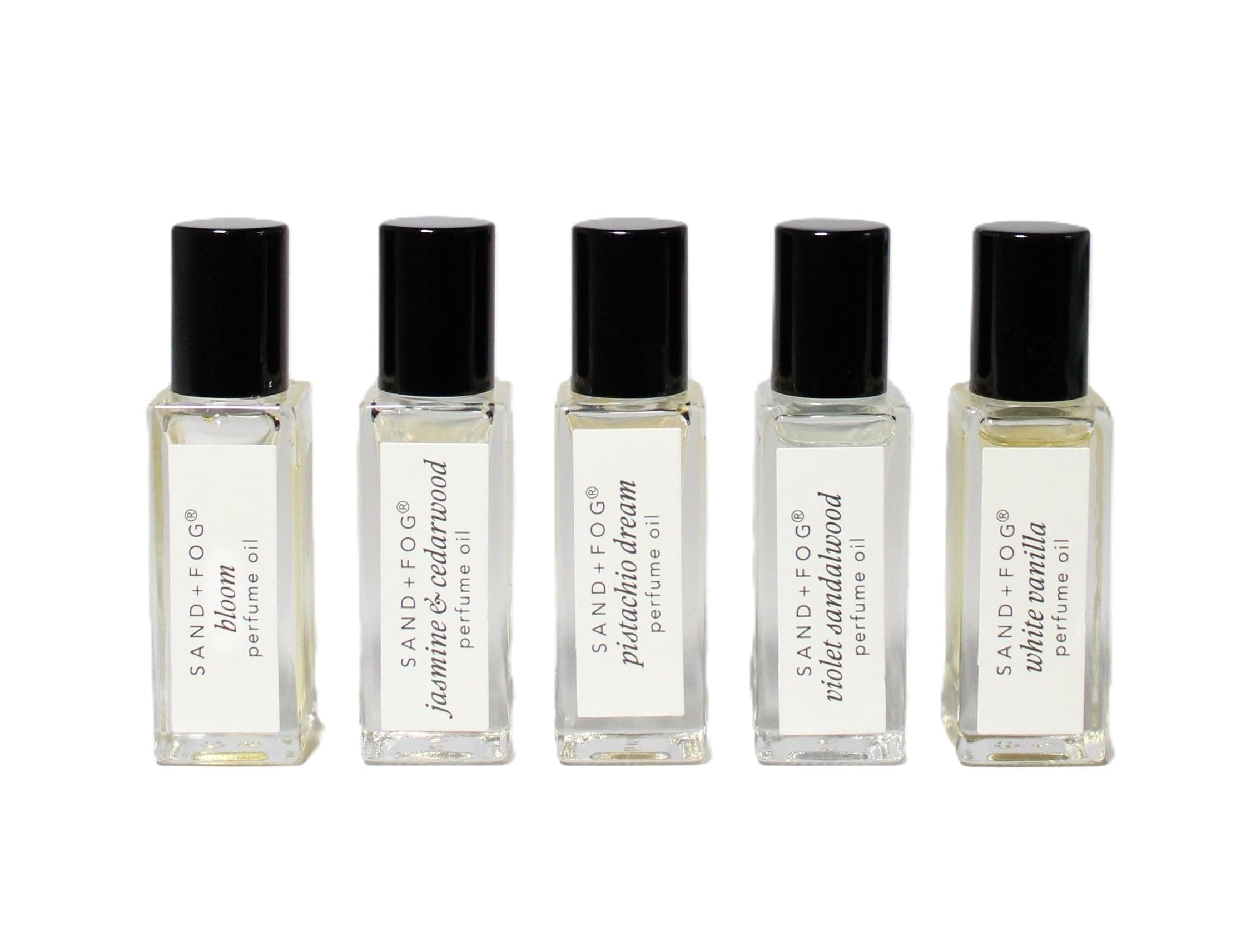 Sand + Fog Perfume Oil California Coast Discovery Set, 5 Fragrances, 0.17 Fl Oz Each Bloom, Jasmine & Cedarwood, Pistachio Dreams, Violet Sandalwood, White Vanilla thumbnail 3