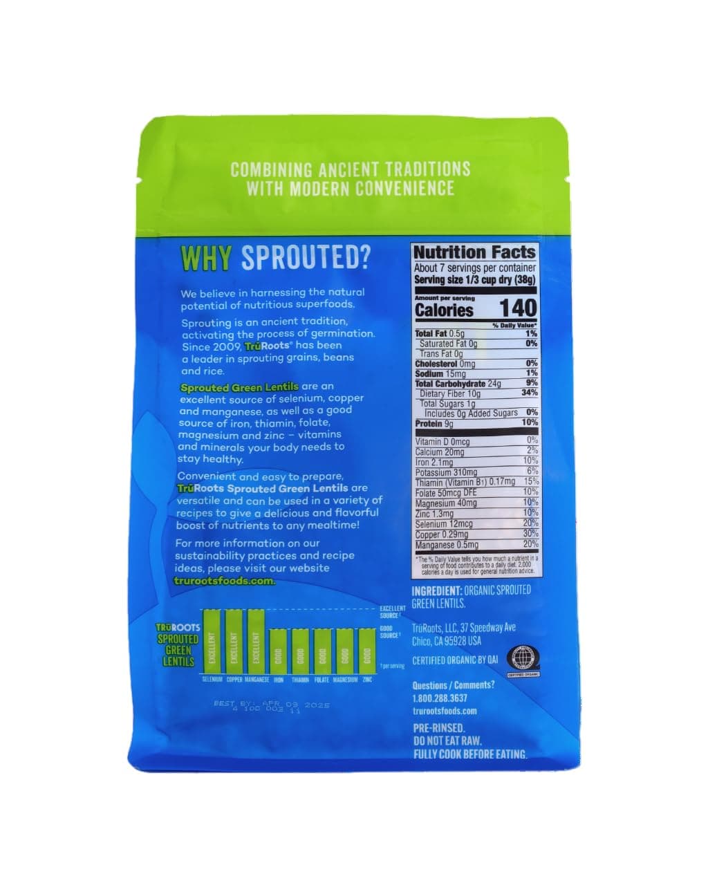 TruRoots Organic Sprouted Green Lentils, 10 oz (Pack of 1) thumbnail 4