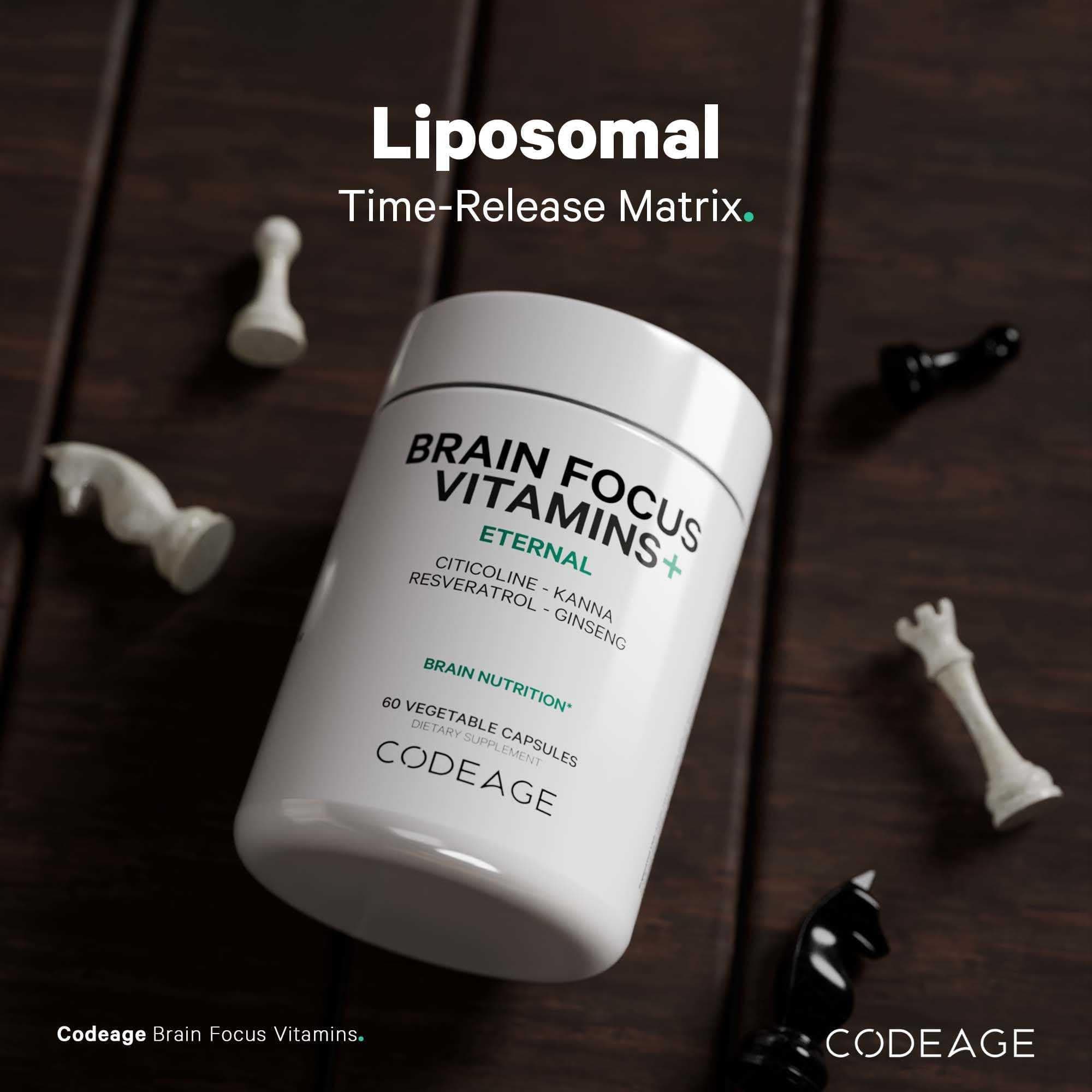 Codeage Brain Focus Vitamins+ Nootropic Supplement with Citicoline as Cognizin, Panax Ginseng, Resveratrol, Gotu Kola, Vitamin B12 Methylcobalamin - Liposomal Delivery - Non-GMO - 60 Capsules thumbnail 6