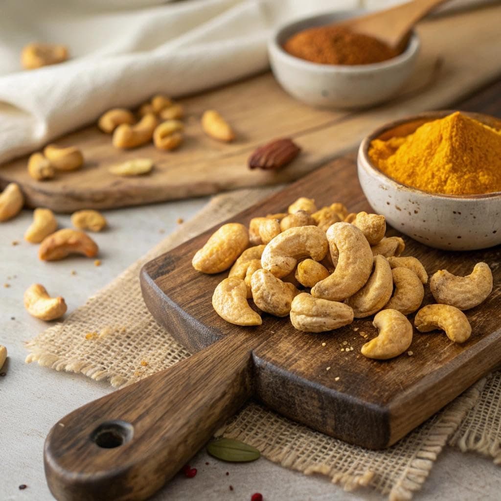 Golden Turmeric Wrapped Whole Cashews by Karma Nuts, Air Roasted with Natural Skins, 2X more Fiber, Whole 30, Peanut-Free Facility, Kosher, Everyday Nut Snack, 7oz Resealable Bag thumbnail 3
