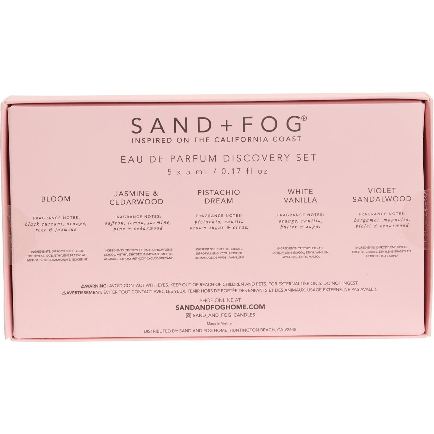 Sand + Fog Perfume Oil California Coast Discovery Set, 5 Fragrances, 0.17 Fl Oz Each Bloom, Jasmine & Cedarwood, Pistachio Dreams, Violet Sandalwood, White Vanilla thumbnail 2
