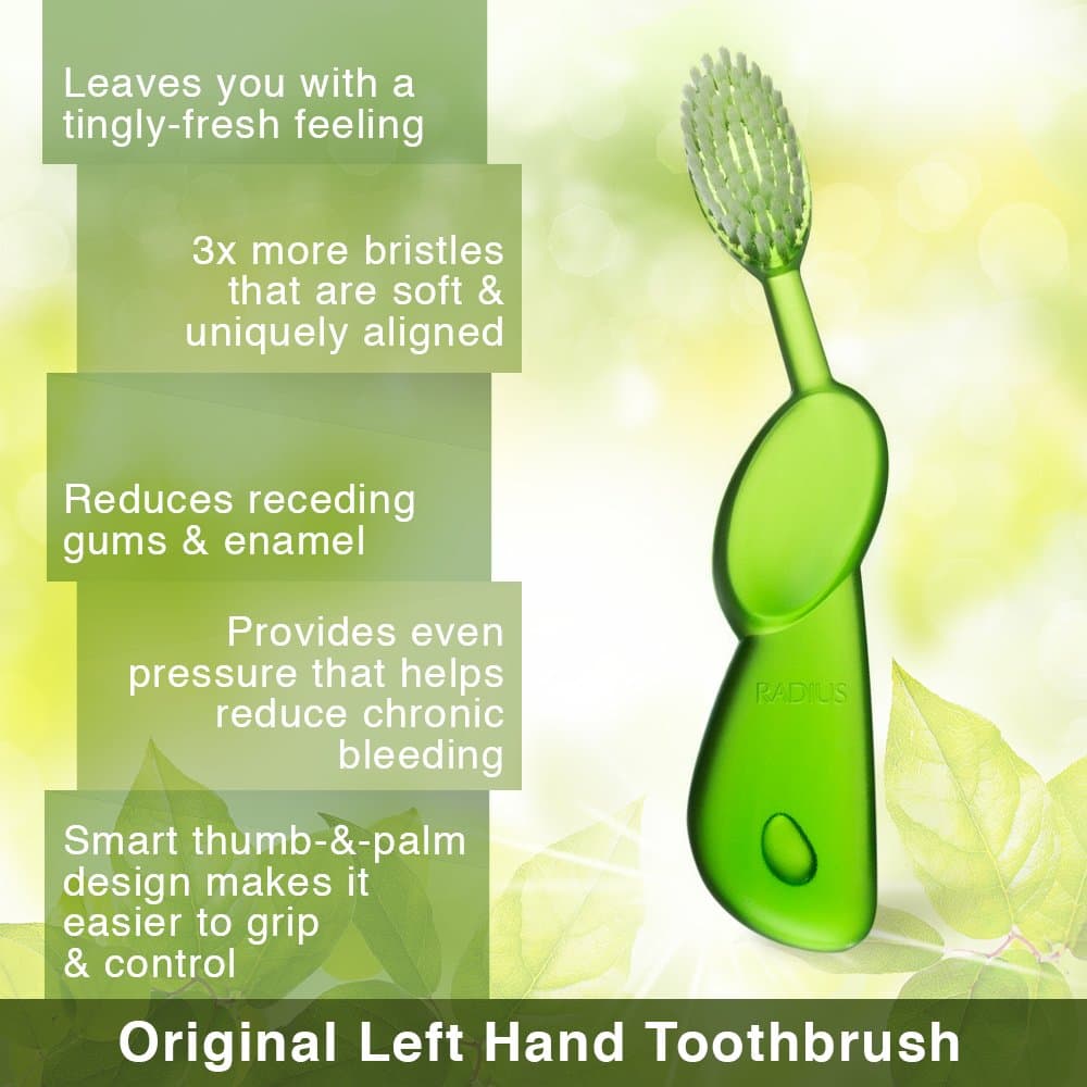 RADIUS - Original Left Hand Toothbrush, Soft Bristles, Designed to Improve Gum Health and Reduce the Risk of Gum Disease, Made with Sustainable Materials (Colors May Vary) thumbnail 7