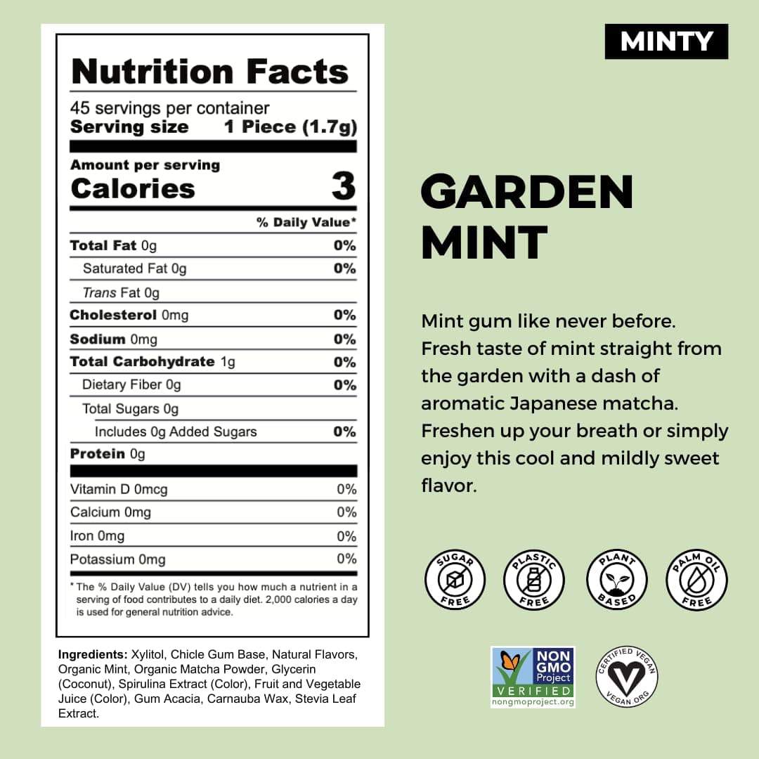 Refresh Gum, Sugar Free, Natural, Xylitol, Long Lasting Chewing Gum, Natural Flavors, Organic Ingredients, Plastic Free, Non GMO, Gluten Free, Vegan, 1 Pack (12 Count (Pack of 1), Garden Mint) thumbnail 8