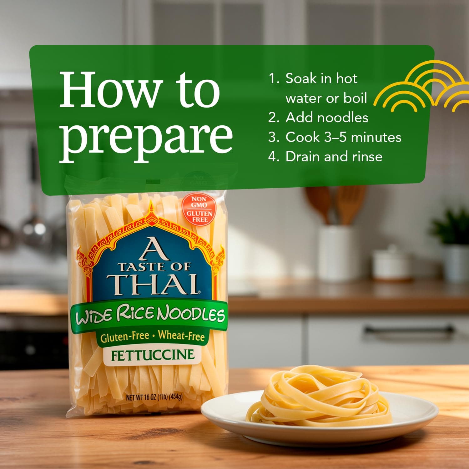 A Taste of Thai Fettuccine Rice Noodles (Straight Cut)| Restaurant-Quality Thai Flavor in Minutes | Vegan, Gluten-Free,Wheat Free, Non-GMO| Perfect for Stir-Fries, Soup & Asian Dishes 16 oz, Pack of 1 thumbnail 8