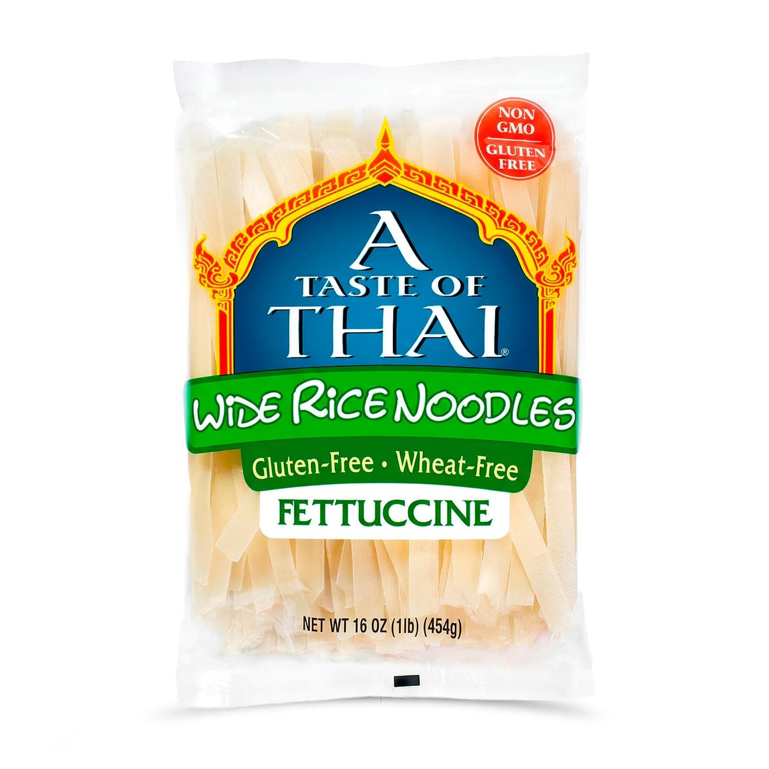 A Taste of Thai Fettuccine Rice Noodles (Straight Cut)| Restaurant-Quality Thai Flavor in Minutes | Vegan, Gluten-Free,Wheat Free, Non-GMO| Perfect for Stir-Fries, Soup & Asian Dishes 16 oz, Pack of 1