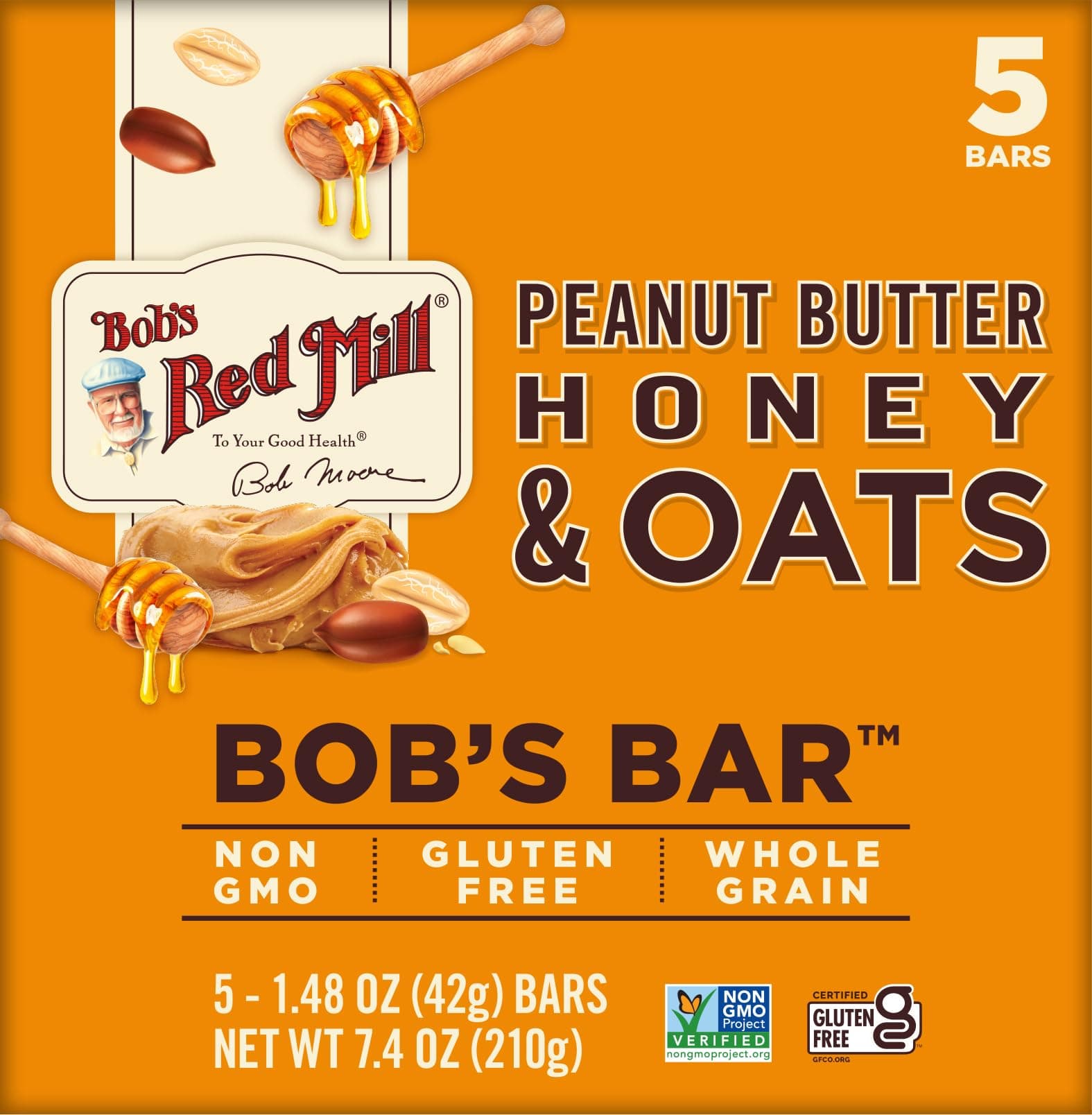 Bob's Red Mill Peanut Butter Honey & Oats Snack Bar - 5 Bars (Pack of 1) - Gluten Free, Non-GMO, Whole Grain thumbnail 2