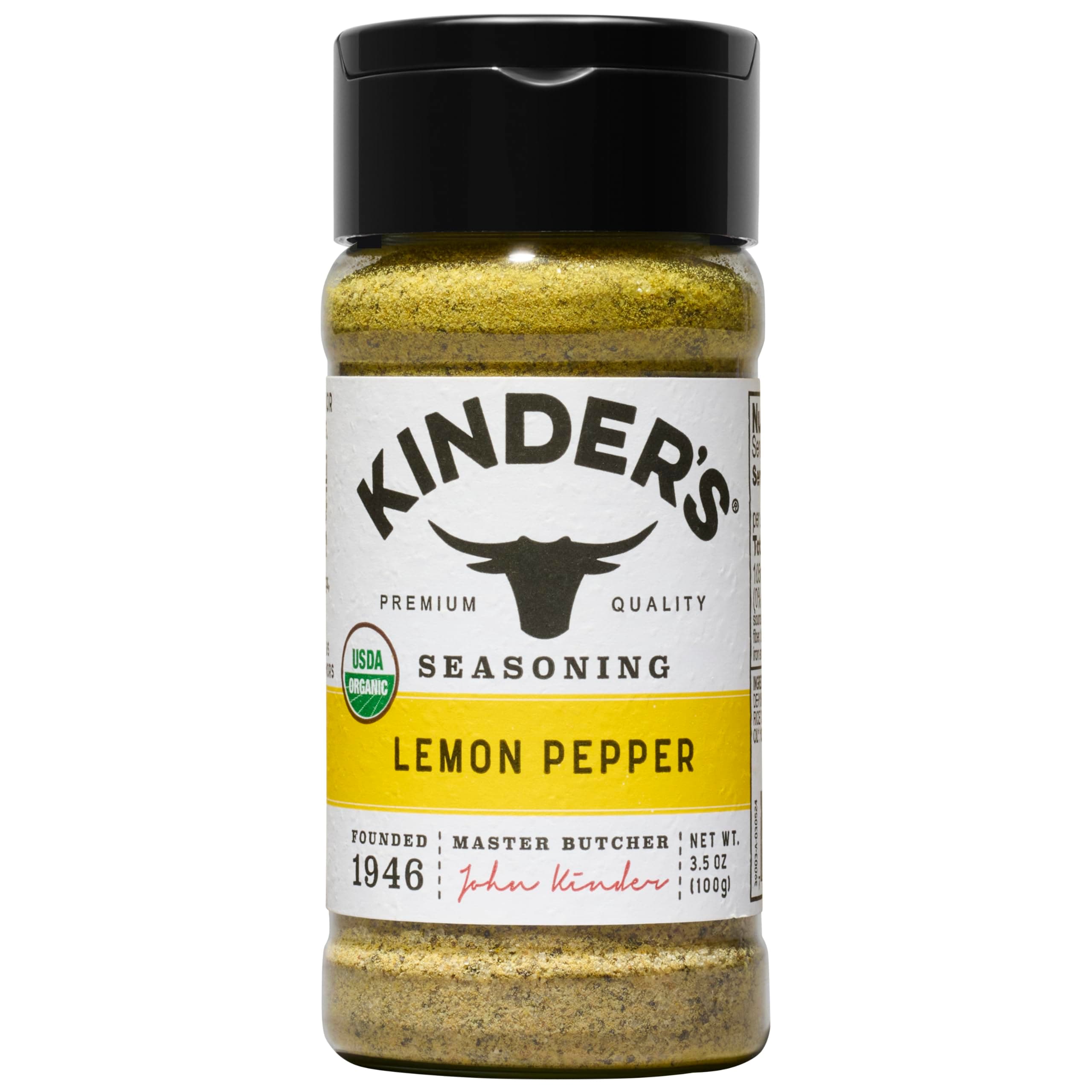 Kinder's Organic Lemon Pepper, Premium Quality Seasoning, MSG Free and USDA Certified Organic, 3.5 oz