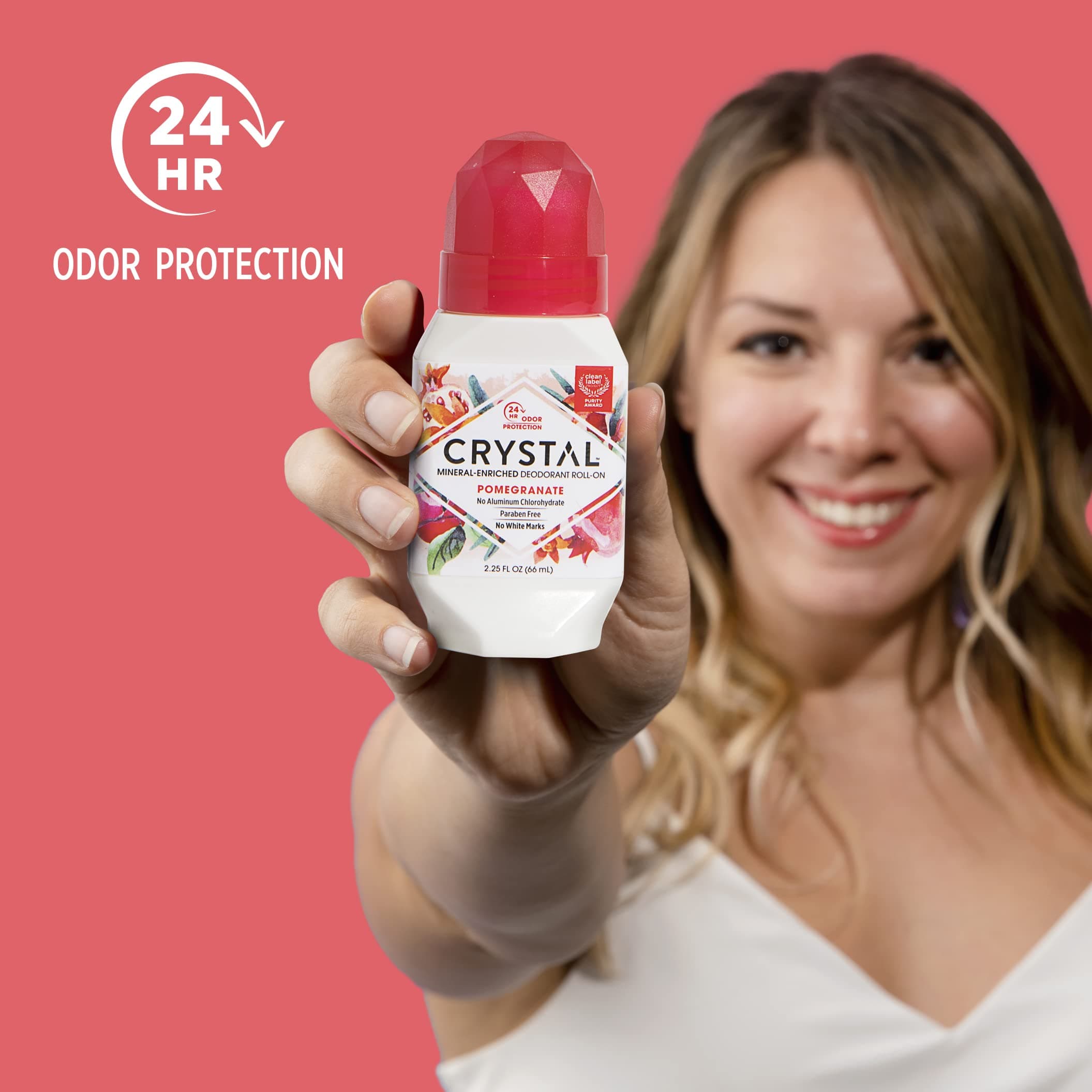 Crystal Mineral Deodorant Roll-On Body Deodorant With 24-Hour Odor Protection, Pomegranate, Non-Sticky Roll-On, Aluminium Chloride, 2.25 FL OZ - 3 pack thumbnail 3