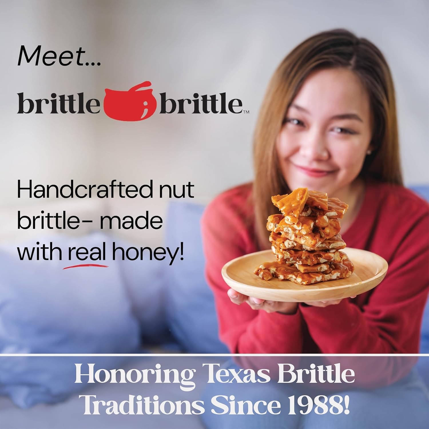 brittle-brittle Peanut Brittle Candy, Handmade Old Fashioned Peanut Brittle Made with Honey (0.75 Pound) thumbnail 3