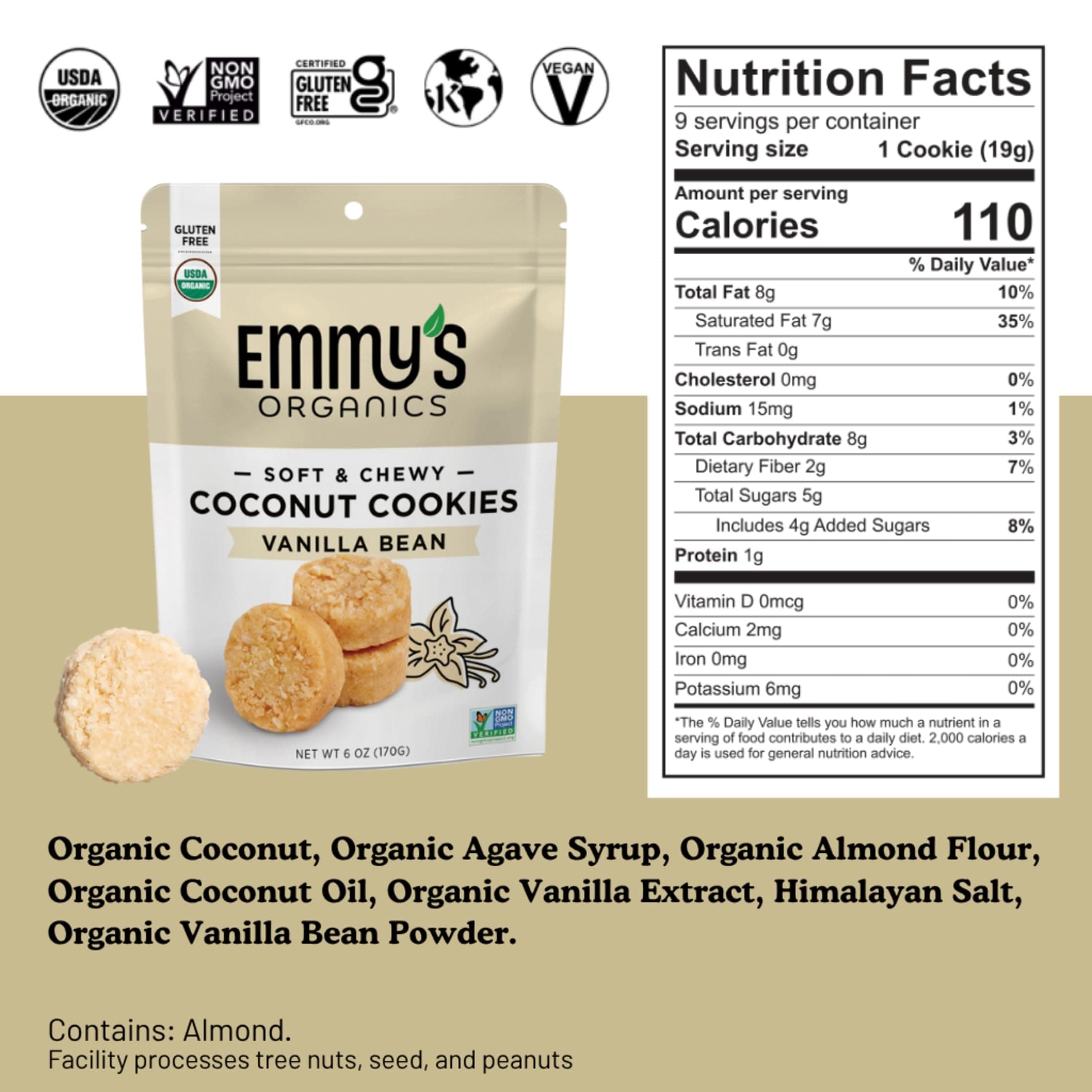 Emmy's Organics Vanilla Bean Coconut Cookies (Pack of 2) | Gluten-Free, Organic, Vegan, Paleo-Friendly thumbnail 4