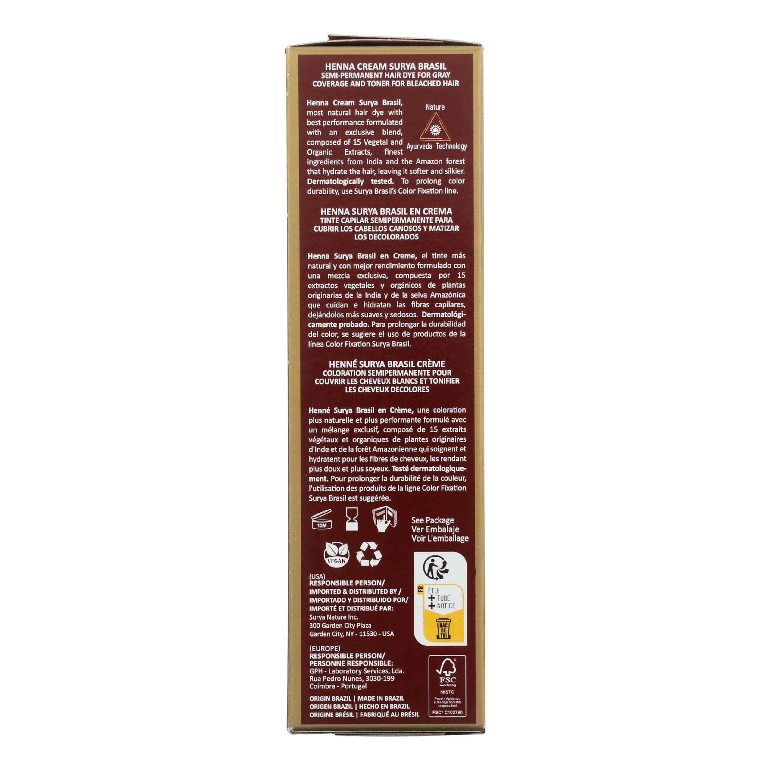 Surya Brasil - Henna Cream, Semi-Permanent Golden Brown Hair Color Treatment for Gray Coverage, Deep Conditioning Hair Dye, 2.37 oz / 70 ml thumbnail 3