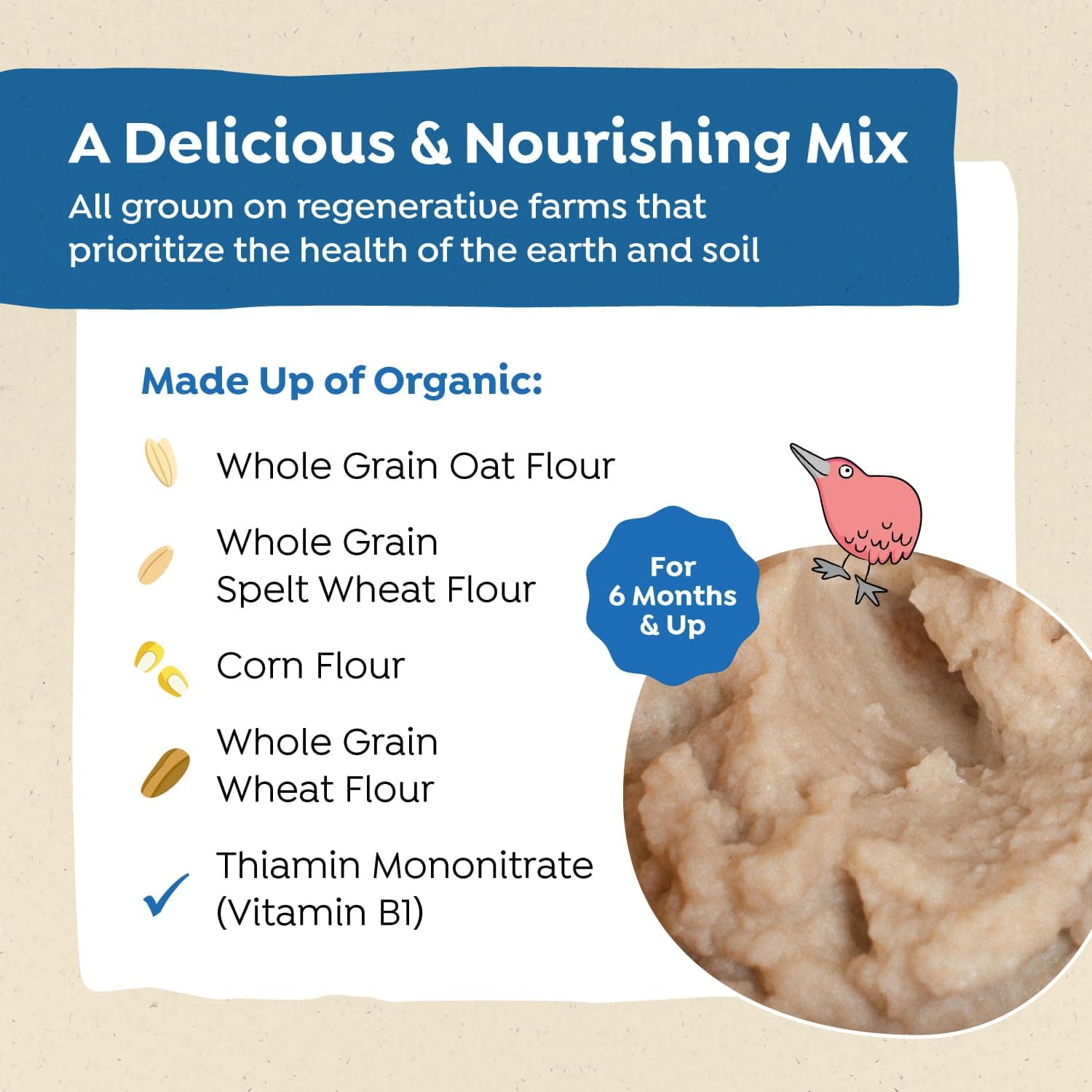 Holle Organic Whole Grain 4-Grain Baby Cereal, 6 Pack, 8 oz Boxes, 6+ Months, Demeter Biodynamic, USDA Organic, Non-GMO, No Added Sugar, Baby Porridge with Oat, Spelt, Corn & Wheat thumbnail 5