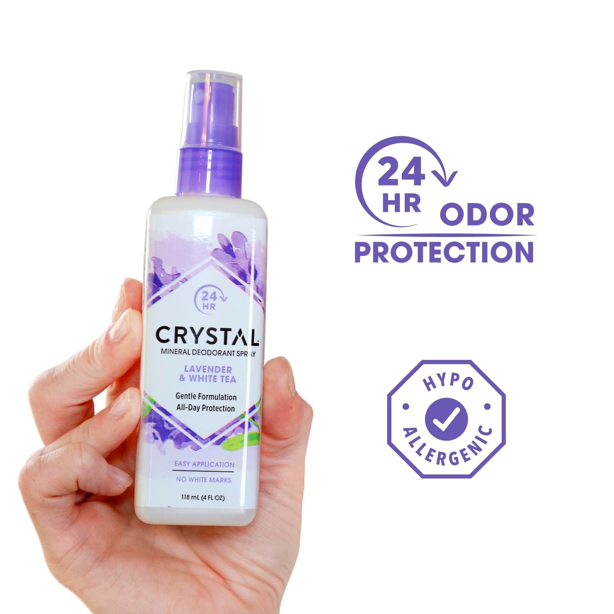 CRYSTAL™ Mineral Deodorant Spray- Body Deodorant With 24-Hour Odor Protection, Lavender & White Tea Spray, Non-Staining, Aluminum Chloride & Paraben Free, 4 FL OZ - Pack of 2 thumbnail 2