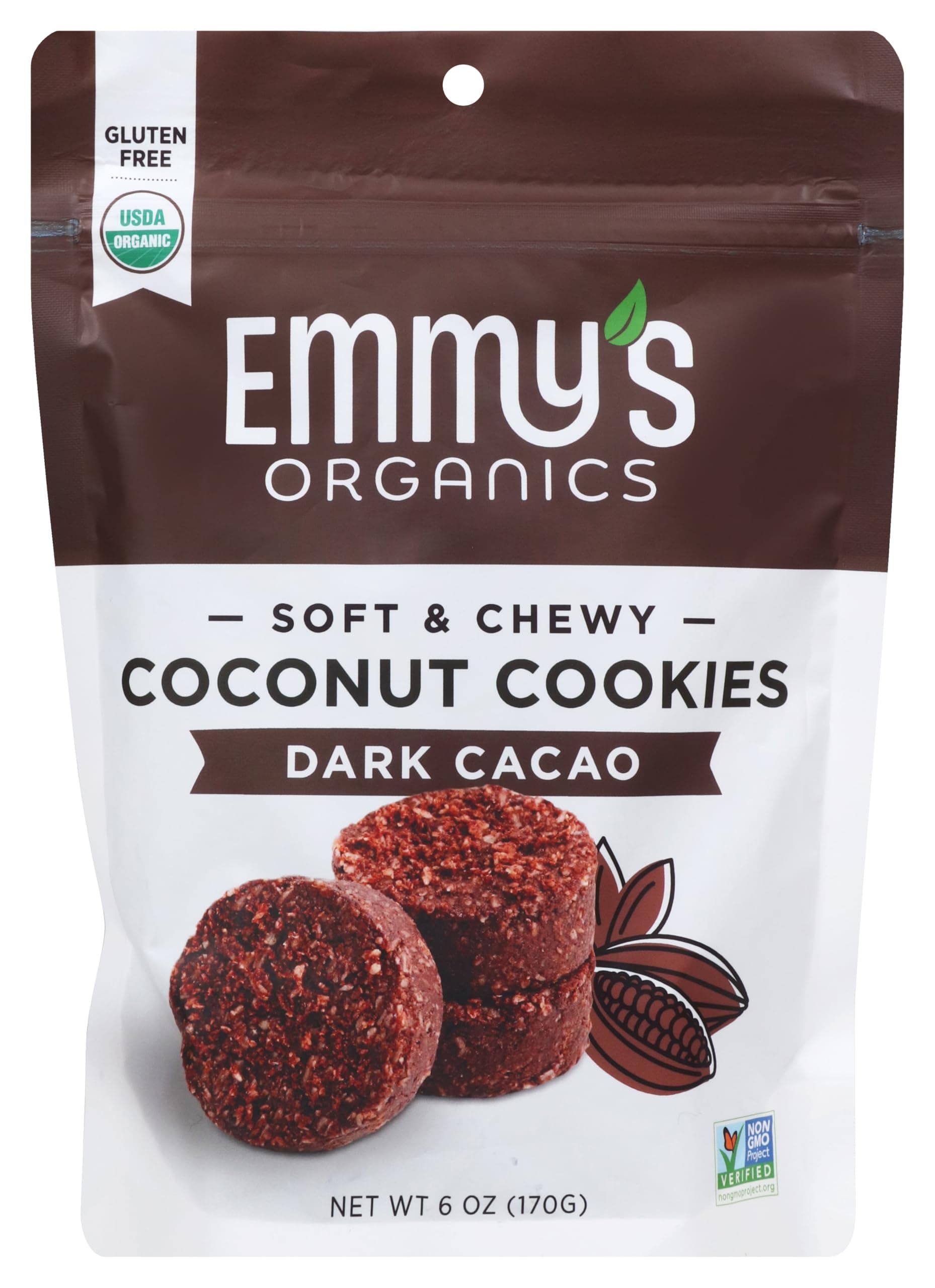Emmys Organic Dark Cacao Coconut Cookies, 6 OZ