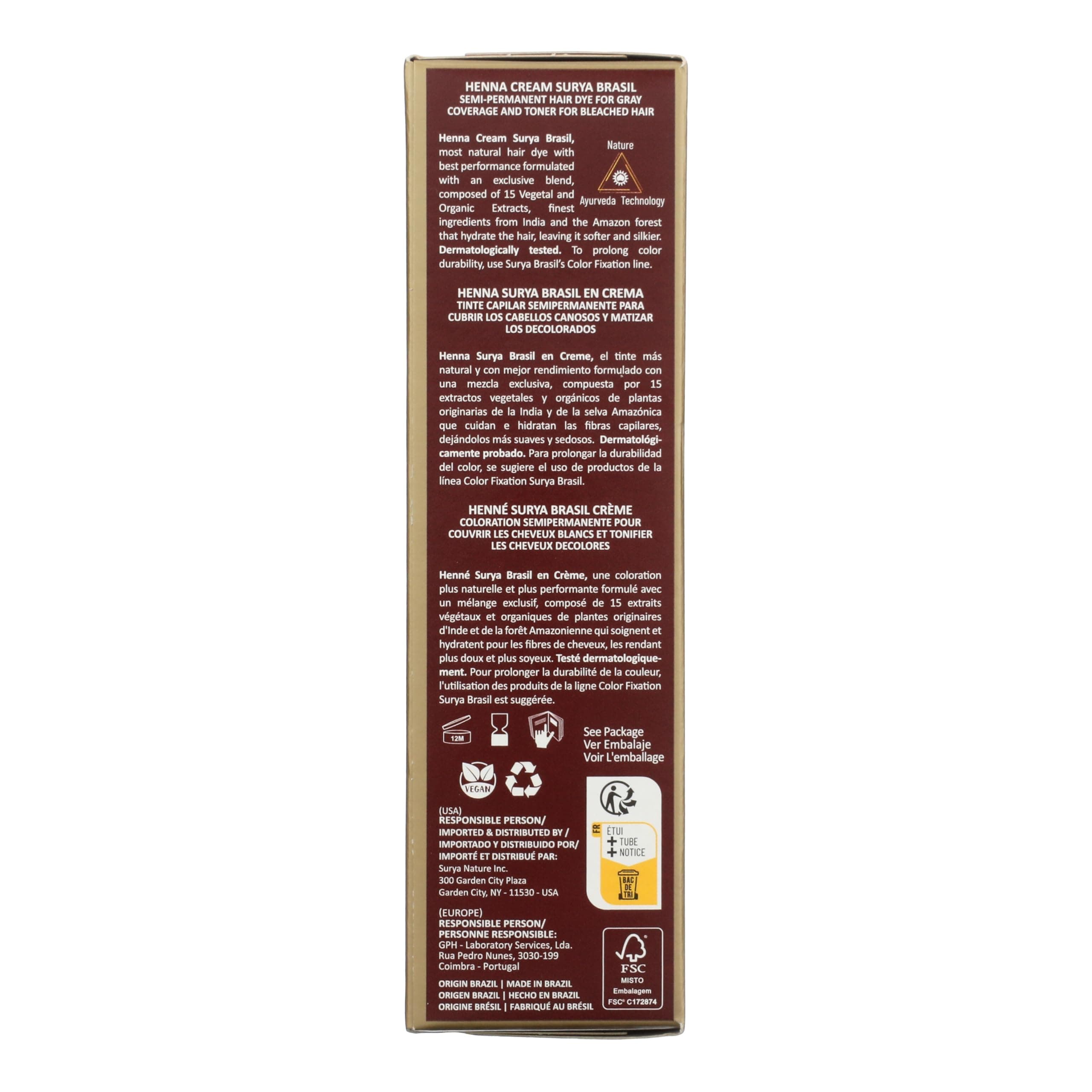 Surya Brasil Henna Cream Light Brown - 97% Natural Ingredients, Vegan, Cruelty-Free, Eco-Friendly, Semi-Permanent Hair Color, Deep Hydration & Shine, 2.37 oz thumbnail 5