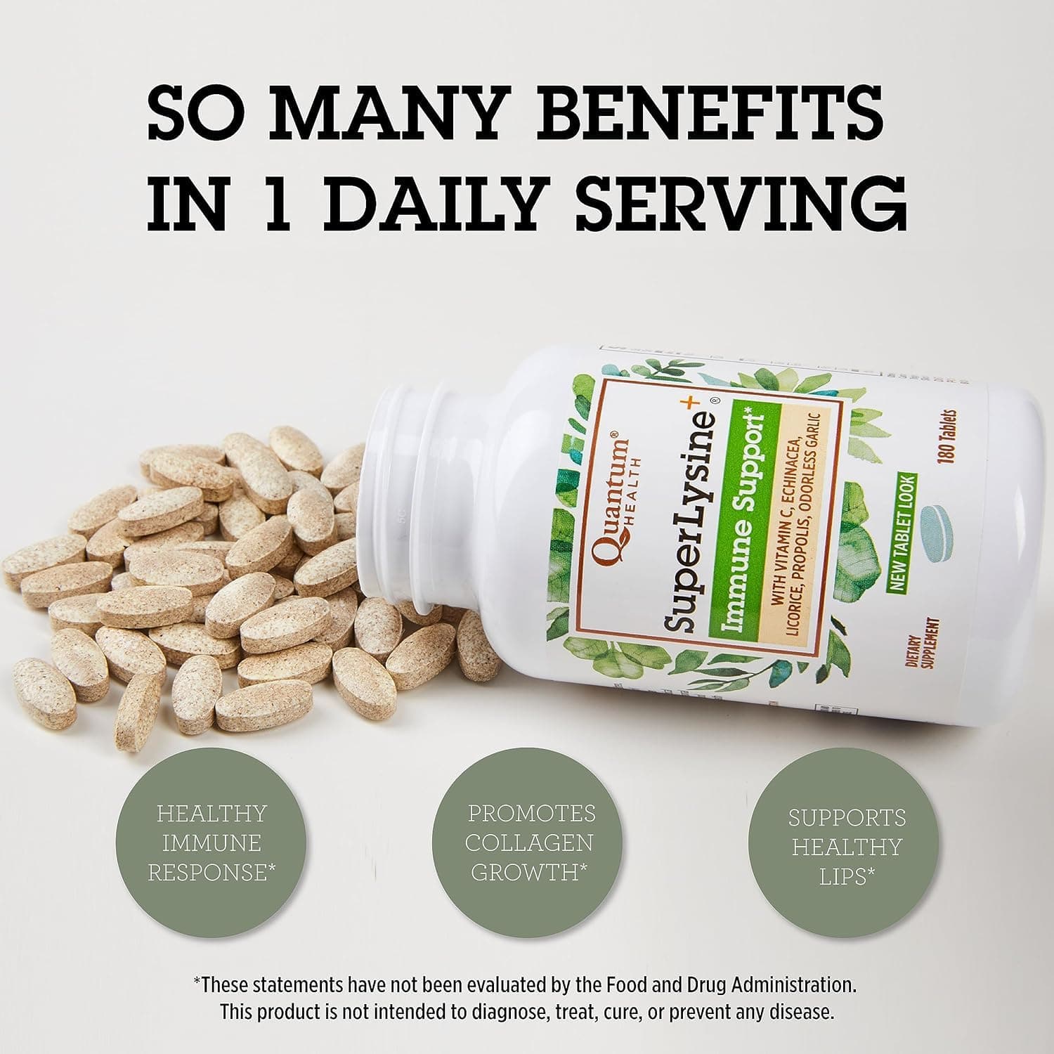 Quantum Health SuperLysine+ Advanced Formula Immune Support Supplement Lysine 1500 mg, Vitamin C Echinacea Licorice Bee Propolis & Odorless Garlic - 180 Tablets (Pack of 2) thumbnail 7