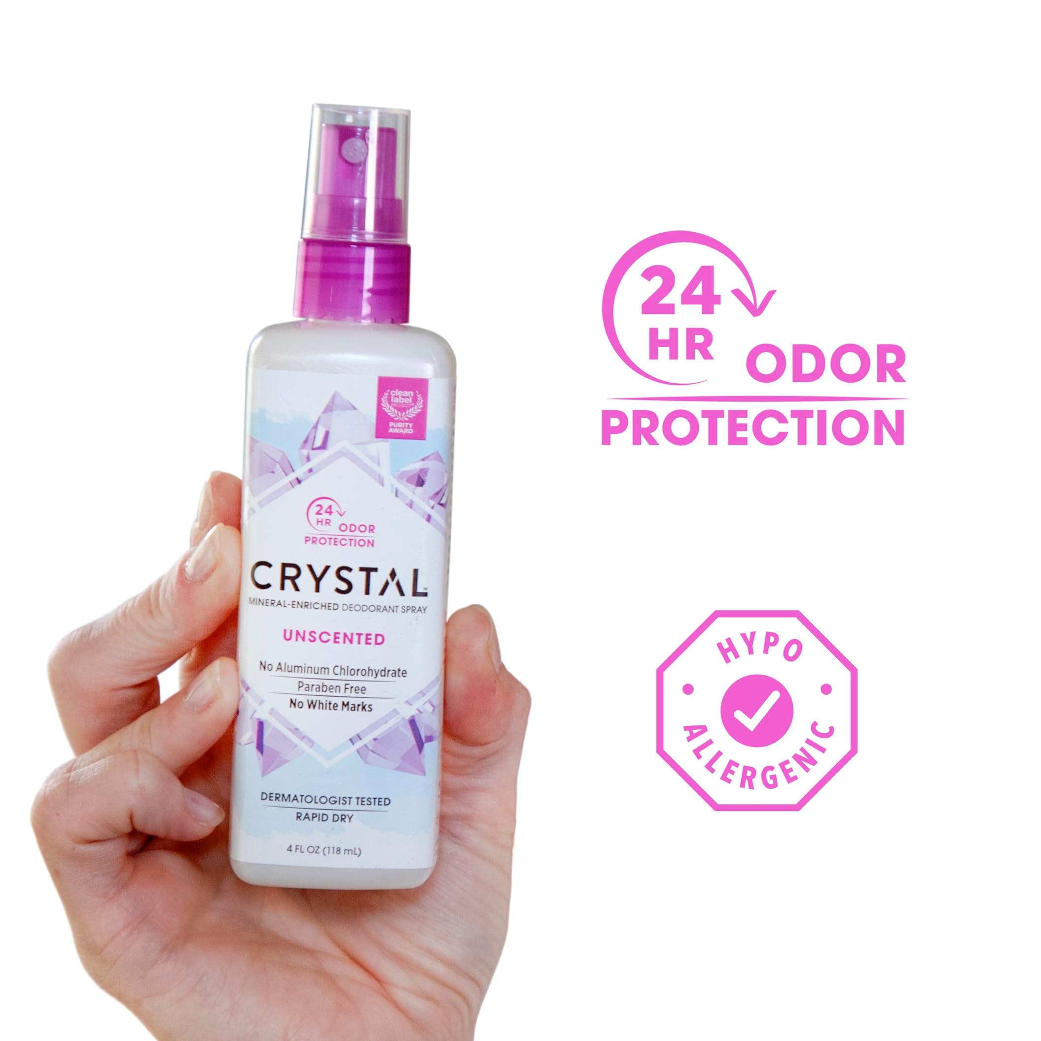 CRYSTAL Mineral Deodorant Spray- Unscented Body Deodorant With 24-Hour Odor Protection, Aluminium Chloride & Paraben Free, 4 FL OZ, Pack of 6 thumbnail 2