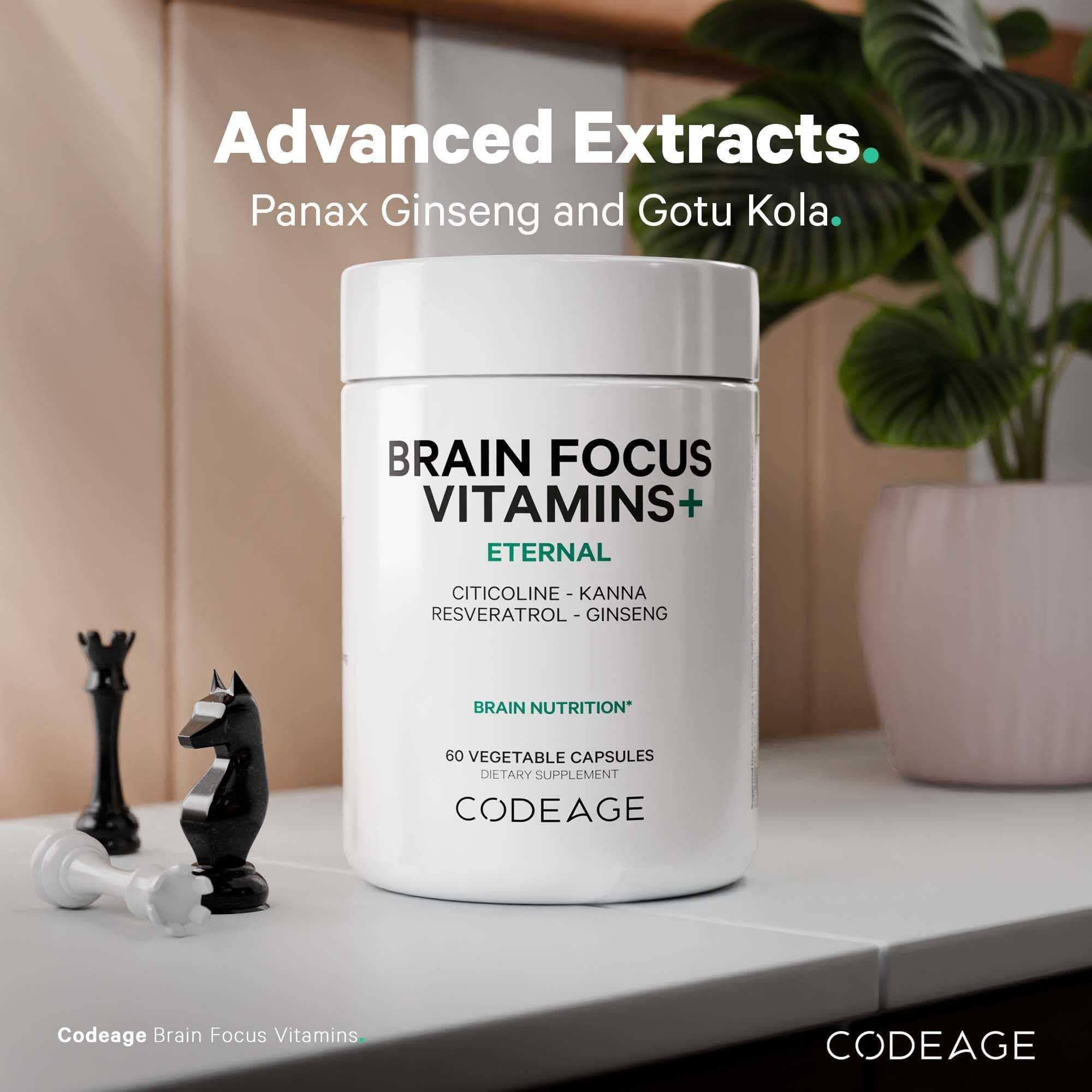 Codeage Brain Focus Vitamins+ Nootropic Supplement with Citicoline as Cognizin, Panax Ginseng, Resveratrol, Gotu Kola, Vitamin B12 Methylcobalamin - Liposomal Delivery - Non-GMO - 60 Capsules thumbnail 4