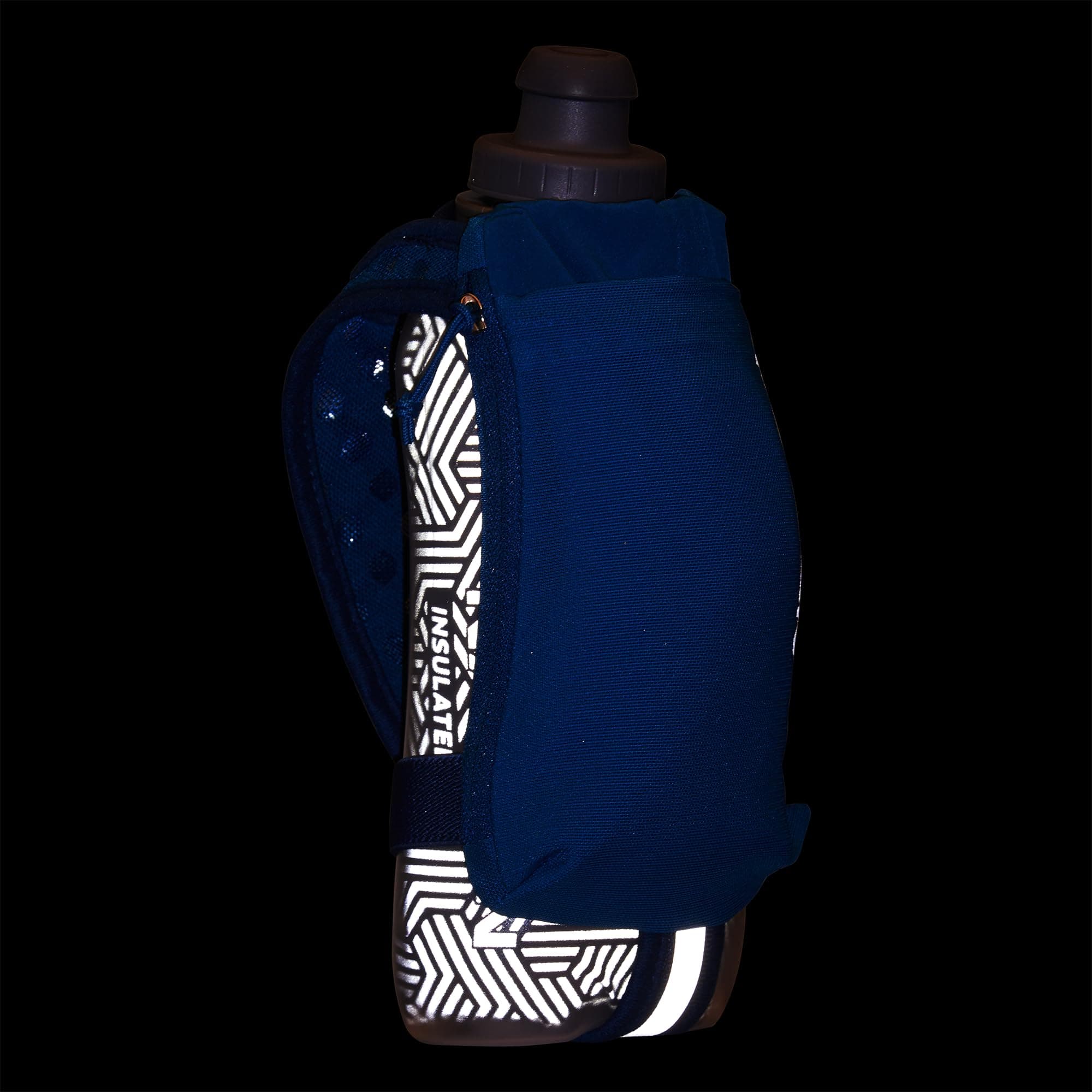 Nathan SpeedDraw 2 Insulated Handheld Running Water Bottle Flask – Double-Wall Insulation, Ergonomic Grip, Blast Valve Cap, Phone & Key Storage Pockets, Reflective Design - 18oz, Deep Blue thumbnail 3