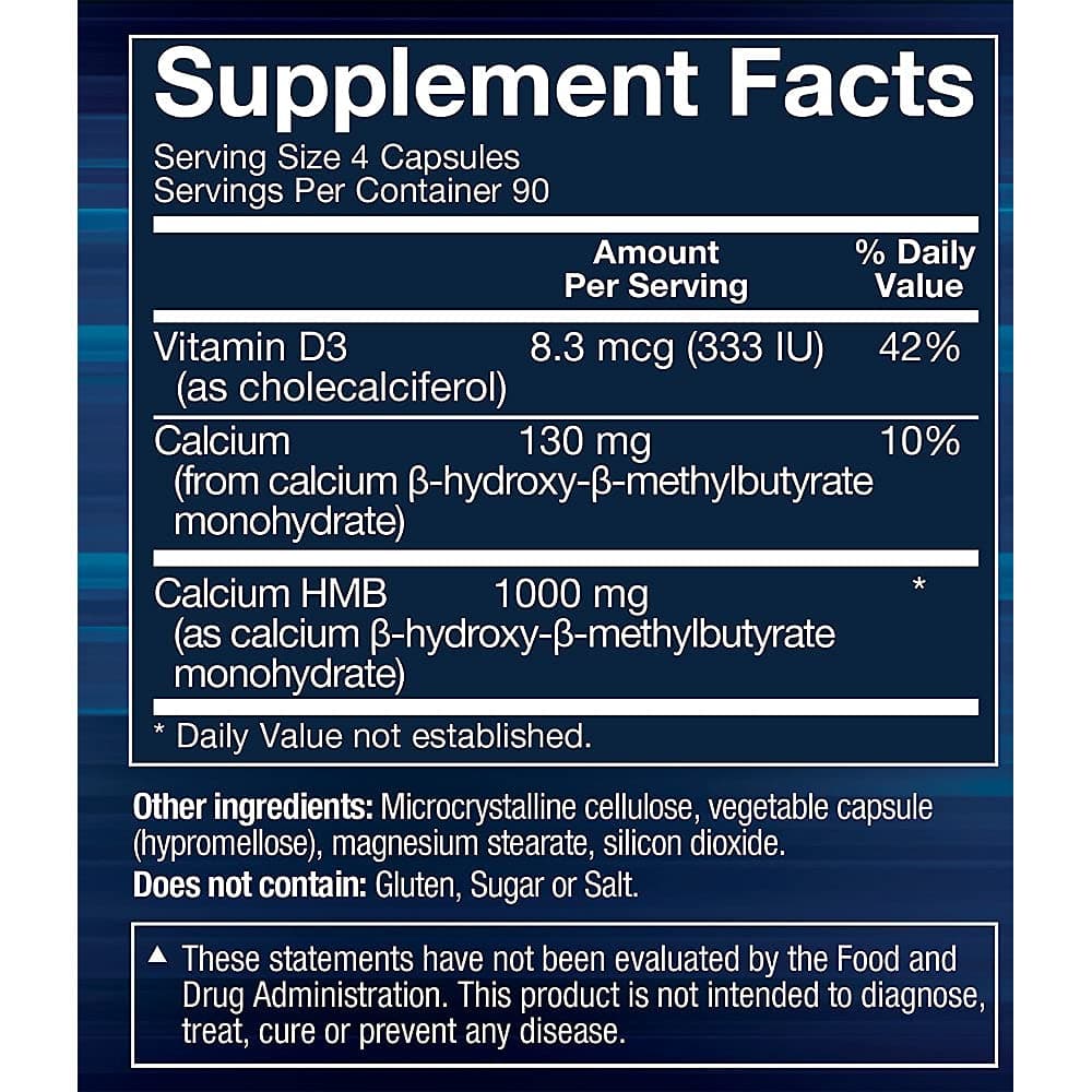 BodyTech HMB + Vitamin D3 - Supports Muscle Growth and Strength (360 Vegetable Capsules) thumbnail 2