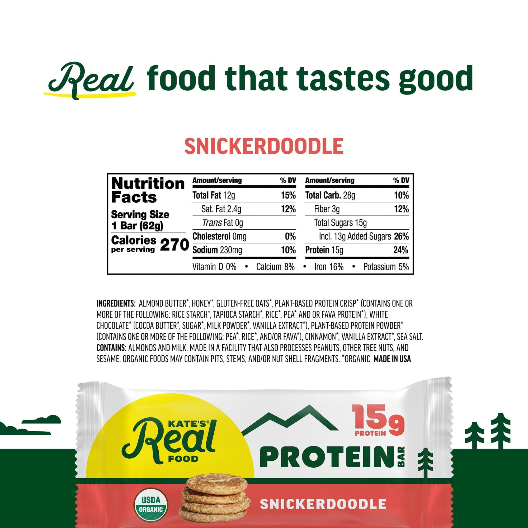 Kate’s Real Food Organic Protein Bars – (Snickerdoodle, 2.2 oz, Pack of 12) – Plant Based Protein Bars - Gluten Free, Soy Free, Non GMO, Whole Grains, and All Natural thumbnail 7