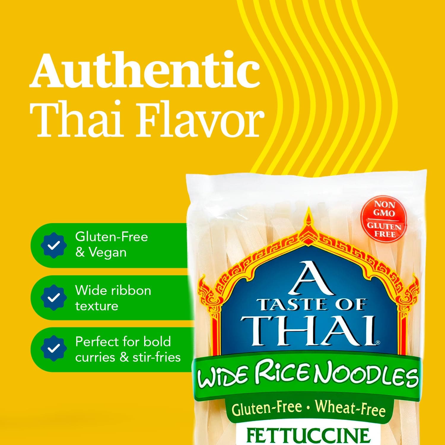 A Taste of Thai Fettuccine Rice Noodles (Straight Cut)| Restaurant-Quality Thai Flavor in Minutes | Vegan, Gluten-Free,Wheat Free, Non-GMO| Perfect for Stir-Fries, Soup & Asian Dishes 16 oz, Pack of 1 thumbnail 3