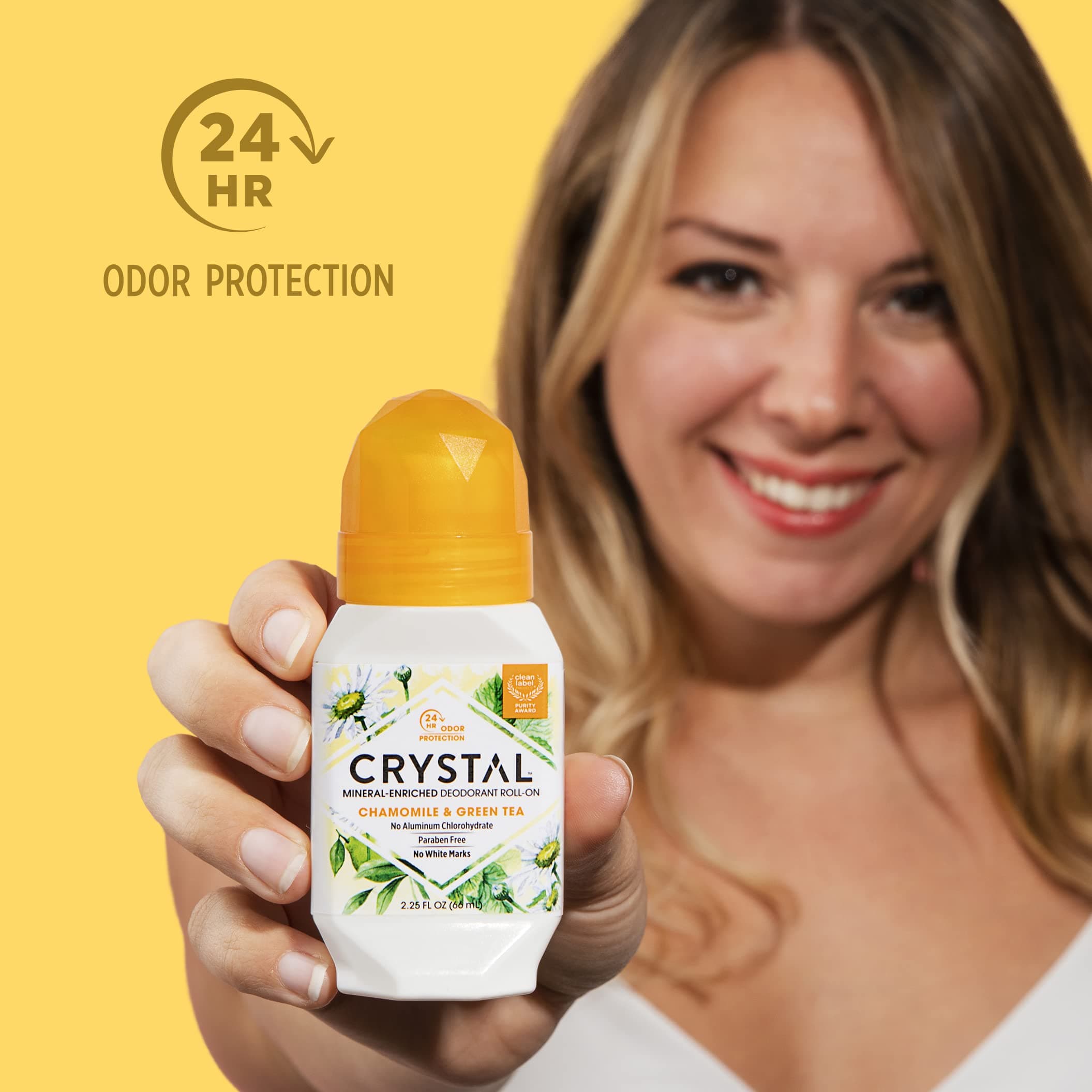 CRYSTAL Mineral Deodorant Roll-On- Body Deodorant With 24-Hour Odor Protection, Non-Staining & Non-Sticky Deodorant with Chamomile & Green Tea, Aluminium Chloride & Paraben Free, 2.25 FL OZ - 3 Pack thumbnail 3