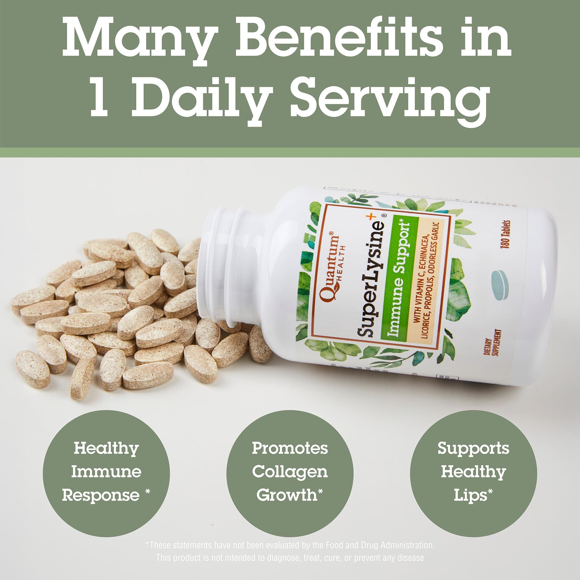 Quantum Health Super Lysine+ / Advanced Formula Lysine+ Immune Support with Vitamin C, Echinacea, Licorice, Propolis, Odorless Garlic (180 Tablets), Packaging may vary thumbnail 6