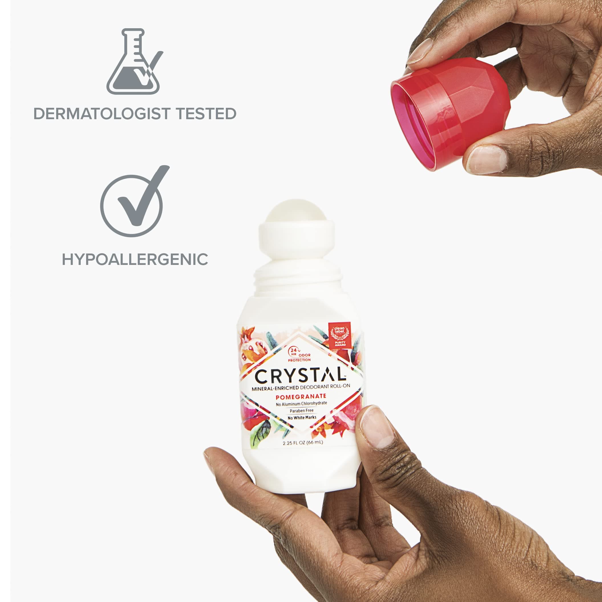Crystal Mineral Deodorant Roll-On Body Deodorant With 24-Hour Odor Protection, Pomegranate, Non-Sticky Roll-On, Aluminium Chloride, 2.25 FL OZ - 3 pack thumbnail 5