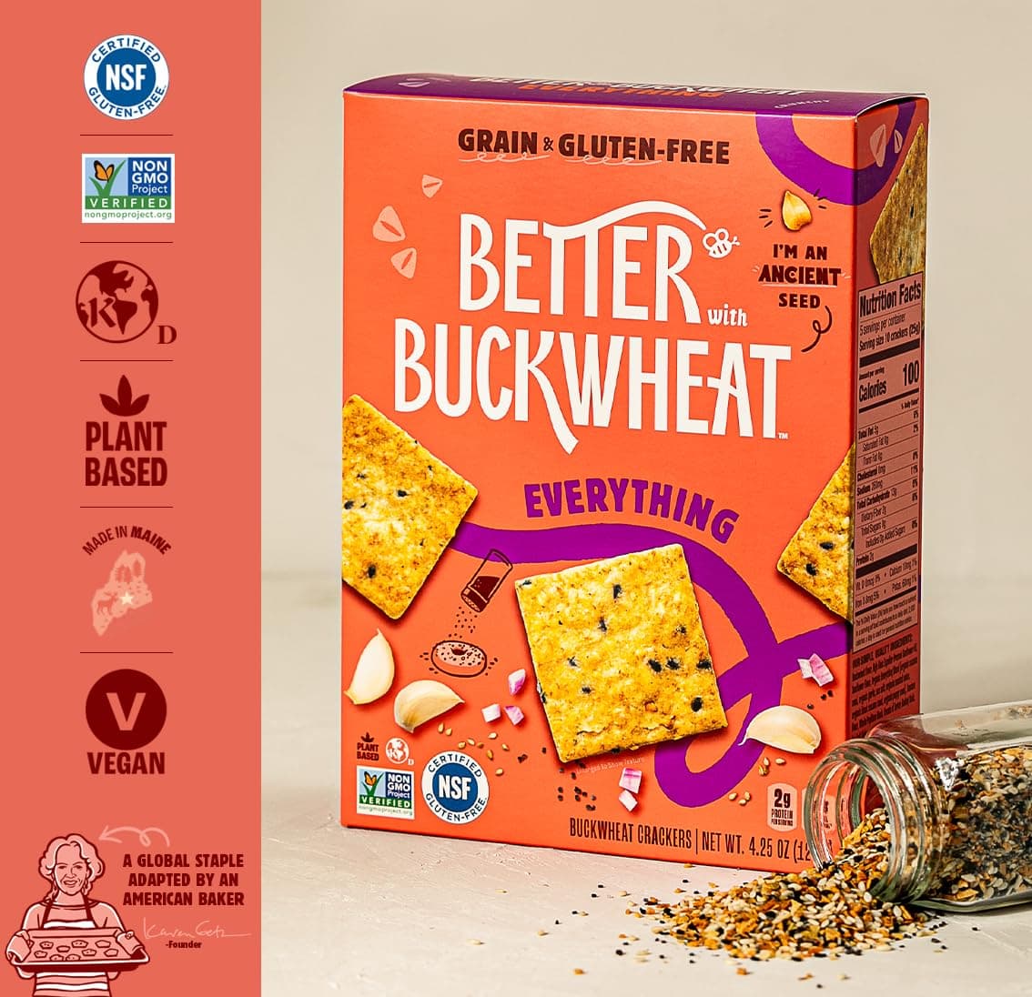 Better with Buckwheat Everything Crackers - Gluten-Free Crackers, Healthy Snack Crackers, Grain-Free, Non-GMO, Sugar-Free - Pair with Cheese, Hummus & Dips thumbnail 4