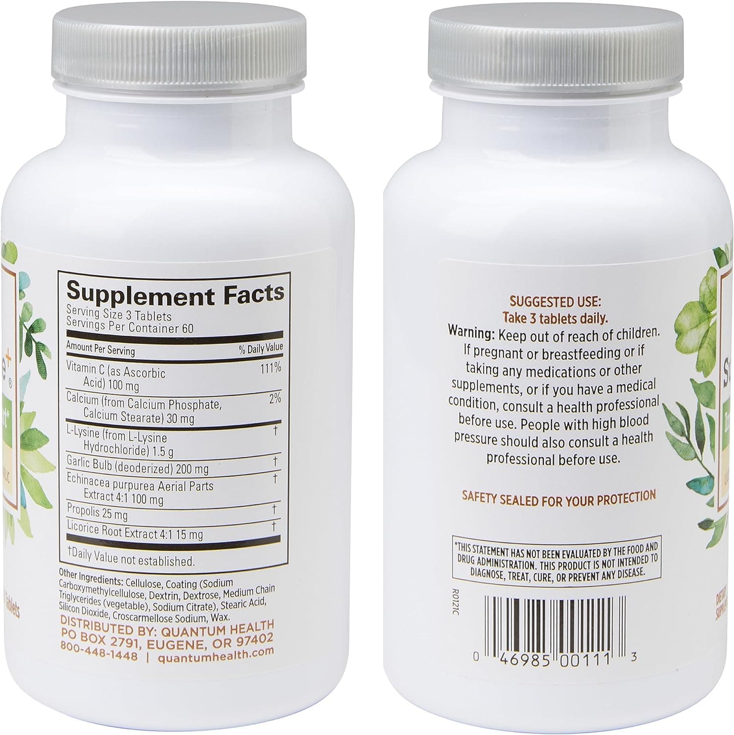Quantum Health SuperLysine+ Advanced Formula Immune Support Supplement Lysine 1500 mg, Vitamin C Echinacea Licorice Bee Propolis & Odorless Garlic - 180 Tablets (Pack of 2) thumbnail 2