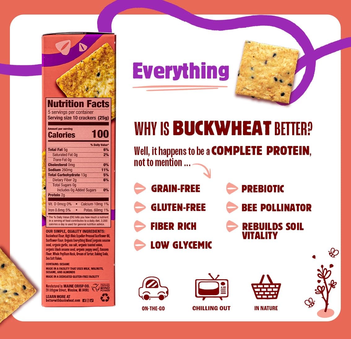 Better with Buckwheat Everything Crackers - Gluten-Free Crackers, Healthy Snack Crackers, Grain-Free, Non-GMO, Sugar-Free - Pair with Cheese, Hummus & Dips thumbnail 3