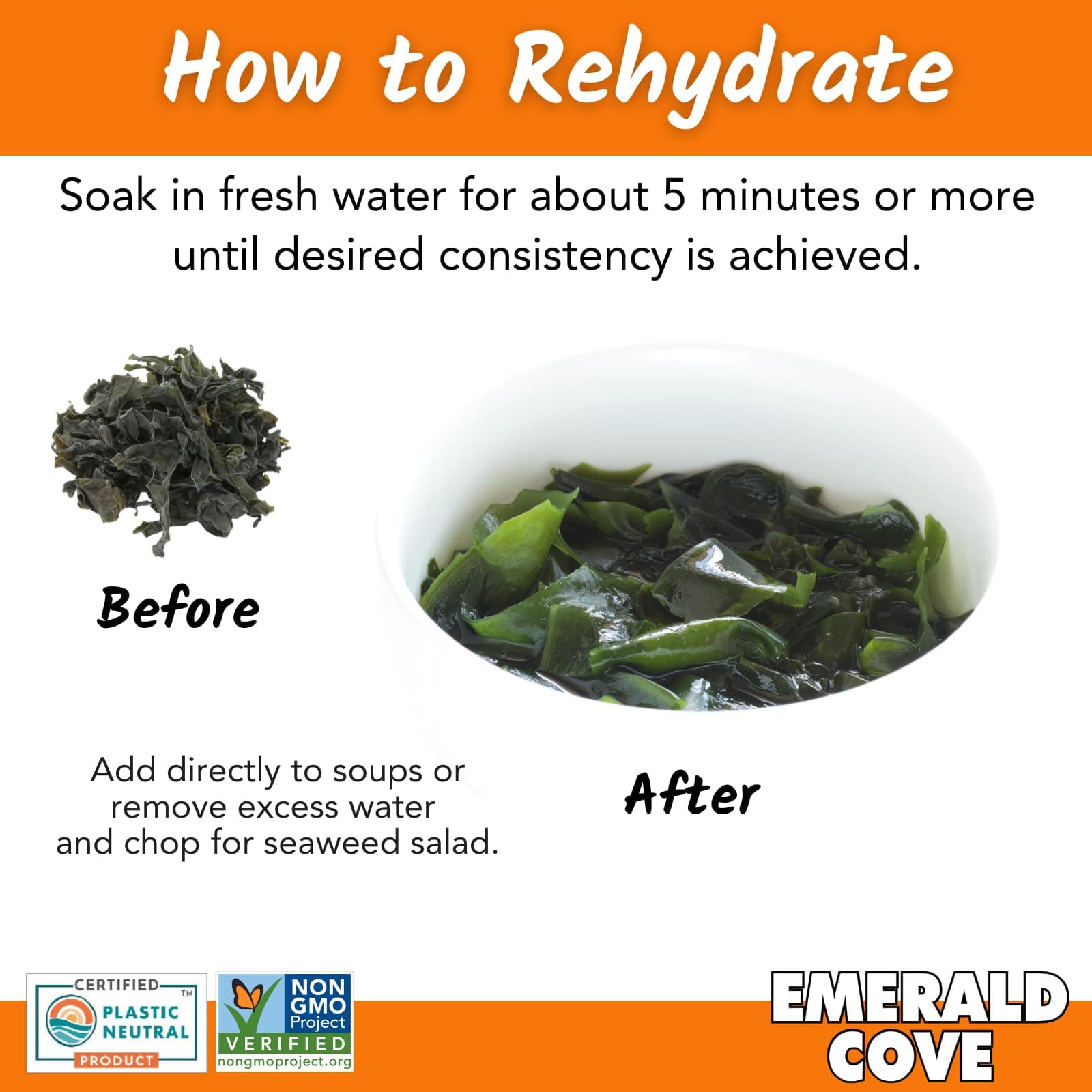 Emerald Cove Ready-to-Use Pacific Wakame, Premium Dried Seaweed, Non-GMO, Gluten Free, 1.76 oz (1 pk) thumbnail 5
