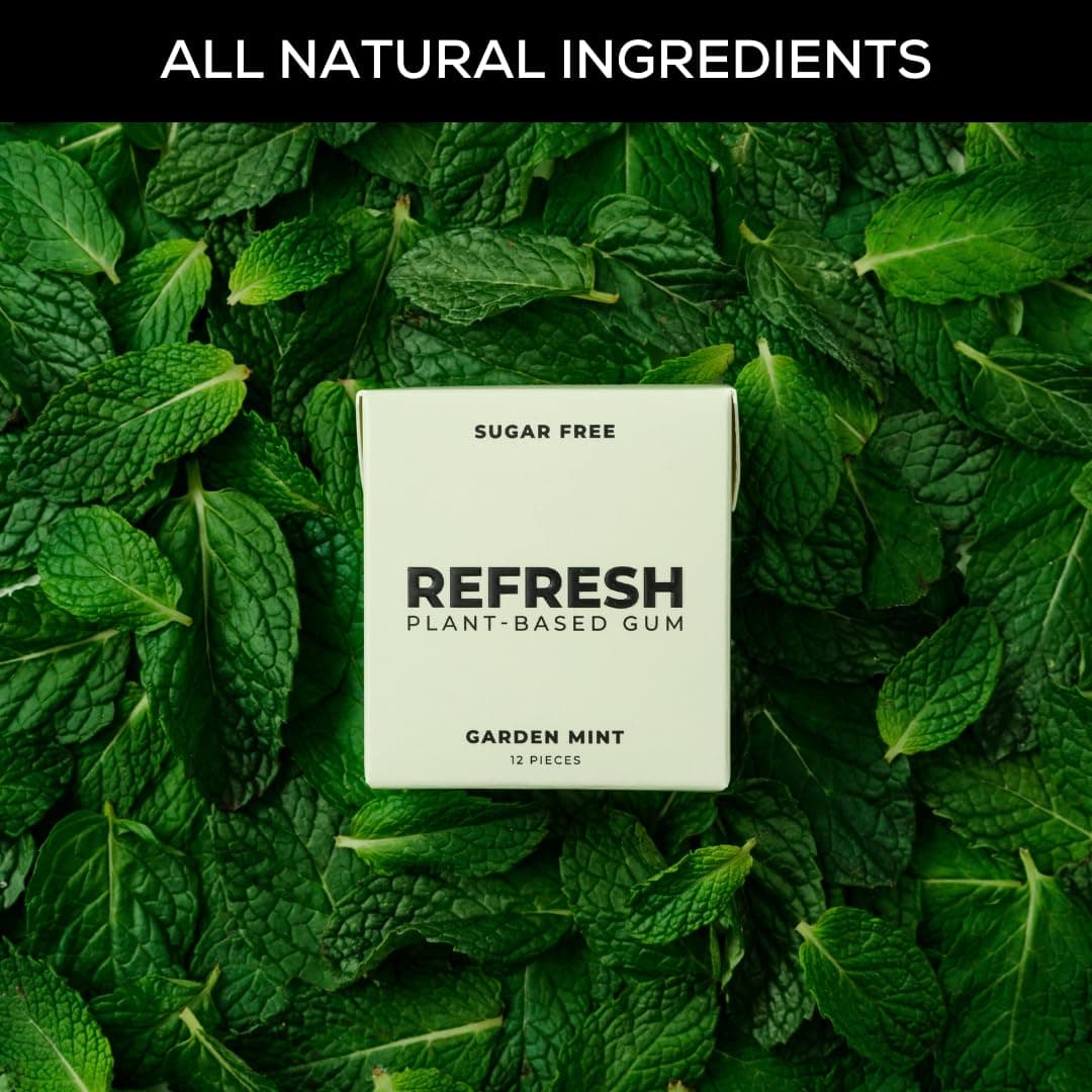 Refresh Gum, Sugar Free, Natural, Xylitol, Long Lasting Chewing Gum, Natural Flavors, Organic Ingredients, Plastic Free, Non GMO, Gluten Free, Vegan, 1 Pack (12 Count (Pack of 1), Garden Mint) thumbnail 6