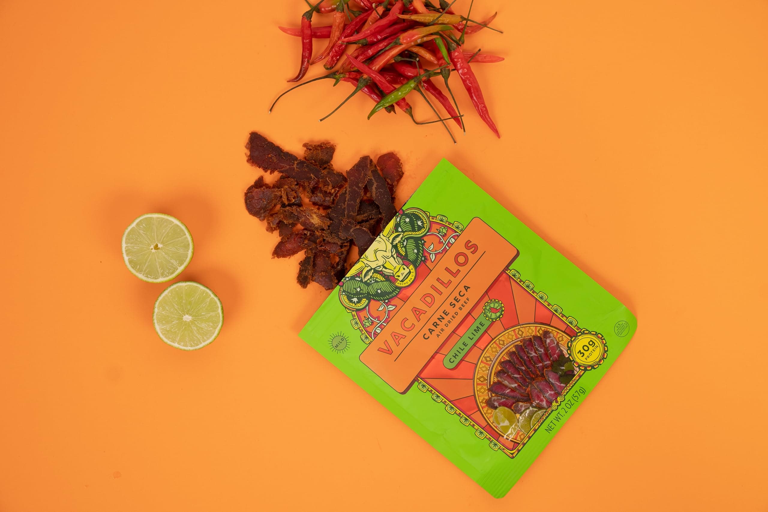 Vacadillos - High Protein Carne Seca | 30g Protein, Sugar Free, Carbs Free, Gluten Free, Dairy Free, Keto & Paleo Friendly | Mexican Inspired Beef Jerky Snack | Chile Lime, Pack Of 4 thumbnail 2