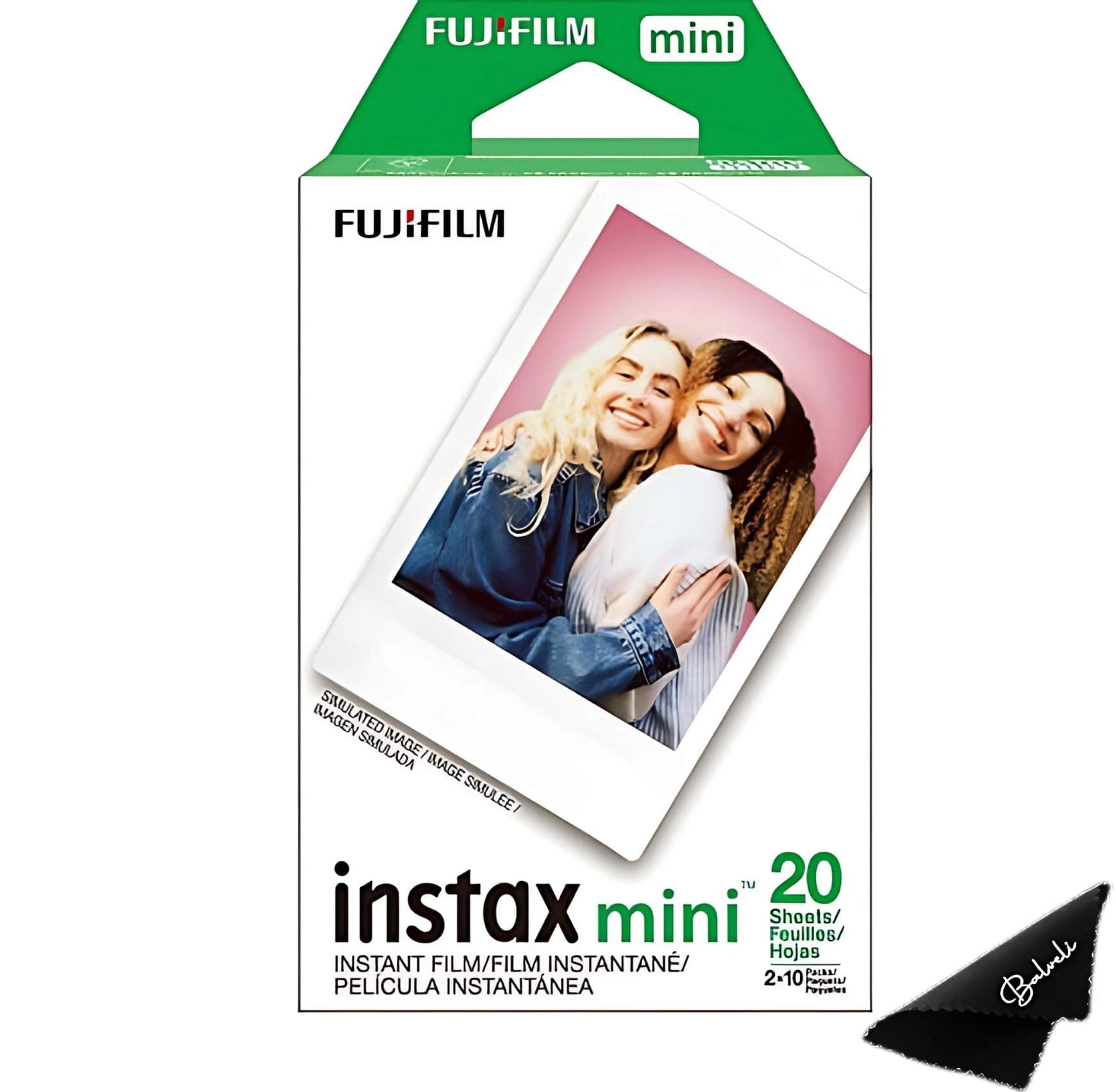 Fujifilm Instax Mini Film - Twin Pack 20 EXP Total, ISO 800, Compatible with Instax Mini Evo, 12, 11, 9 Models, Includes Balveli Premium Microfiber Cleaning Cloth