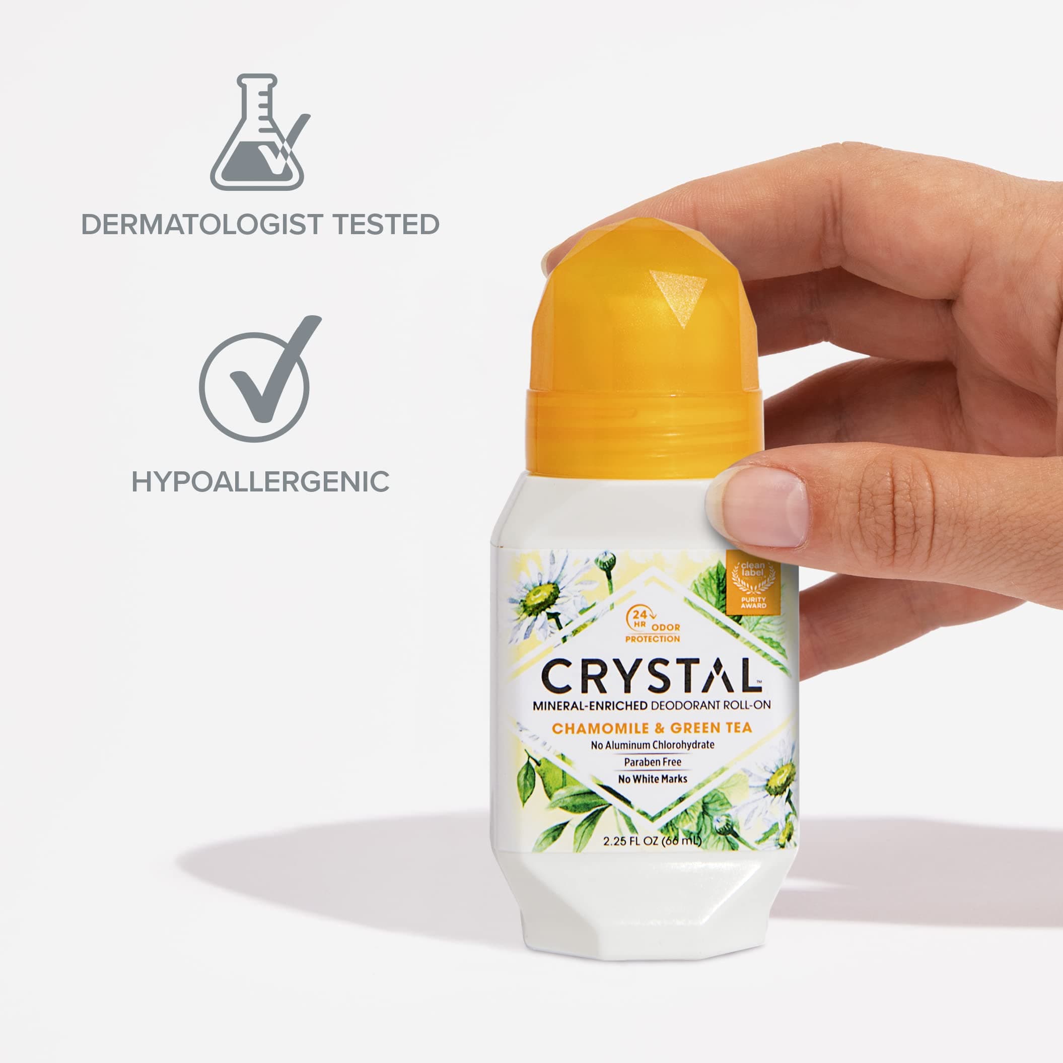 CRYSTAL Mineral Deodorant Roll-On- Body Deodorant With 24-Hour Odor Protection, Non-Staining & Non-Sticky Deodorant with Chamomile & Green Tea, Aluminium Chloride & Paraben Free, 2.25 FL OZ - 3 Pack thumbnail 5