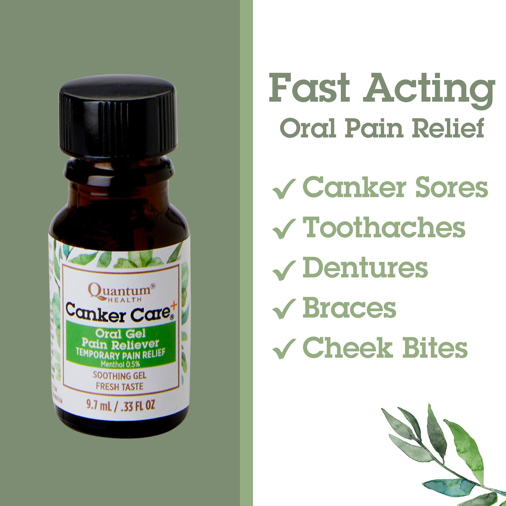 Quantum Health Canker Care+ Oral Pain Relief Gel Lysine Provides Fast Soothing Protective Mouth Care Herbal-Based Formula Relieves Canker Sore & Toothache - Fresh Natural Mint Flavor - 0.33 Ounce thumbnail 2