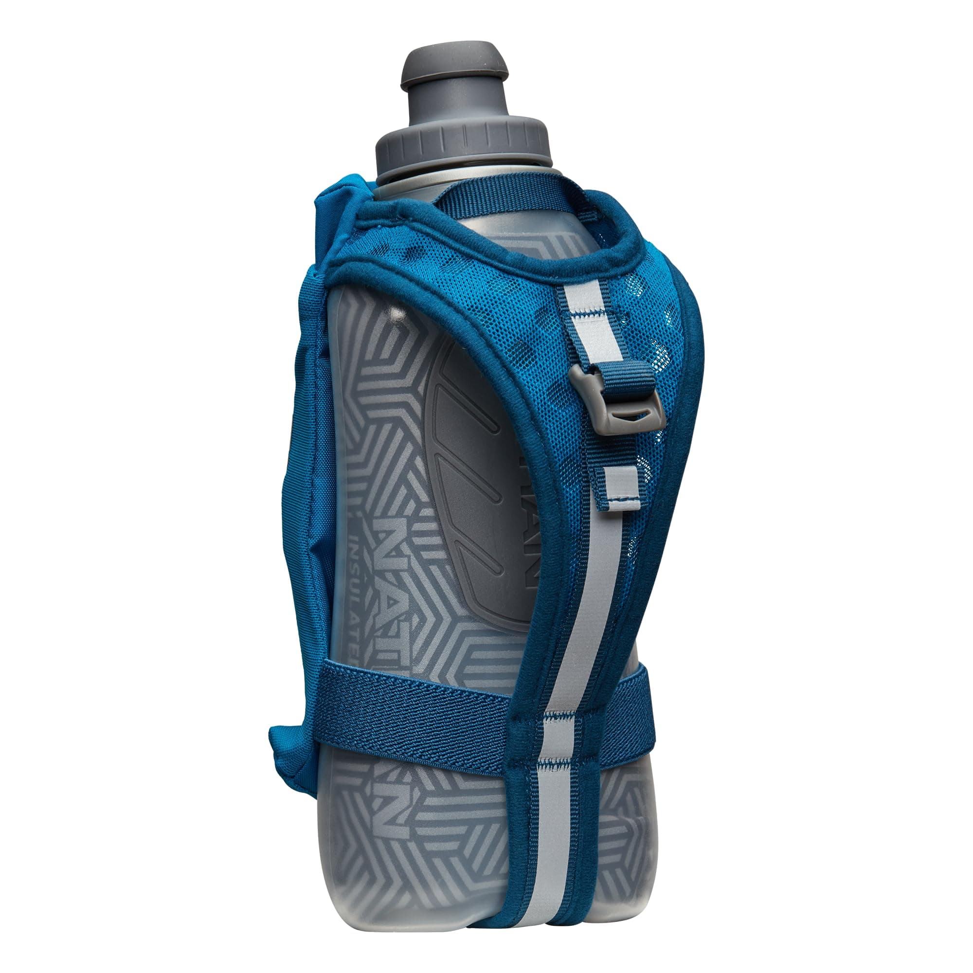 Nathan SpeedDraw 2 Insulated Handheld Running Water Bottle Flask – Double-Wall Insulation, Ergonomic Grip, Blast Valve Cap, Phone & Key Storage Pockets, Reflective Design - 18oz, Deep Blue thumbnail 2
