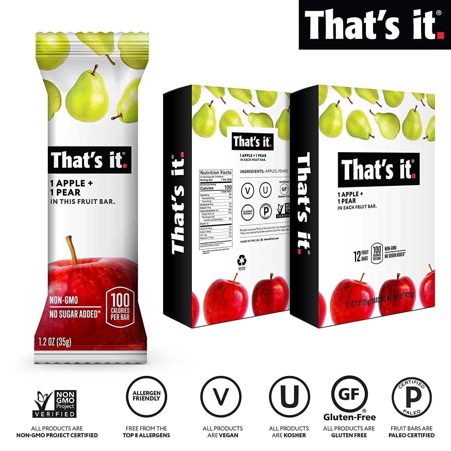 Thats It Apple and Pear Fruit Bar, 1.2 Ounce (Pack of 12) thumbnail 8