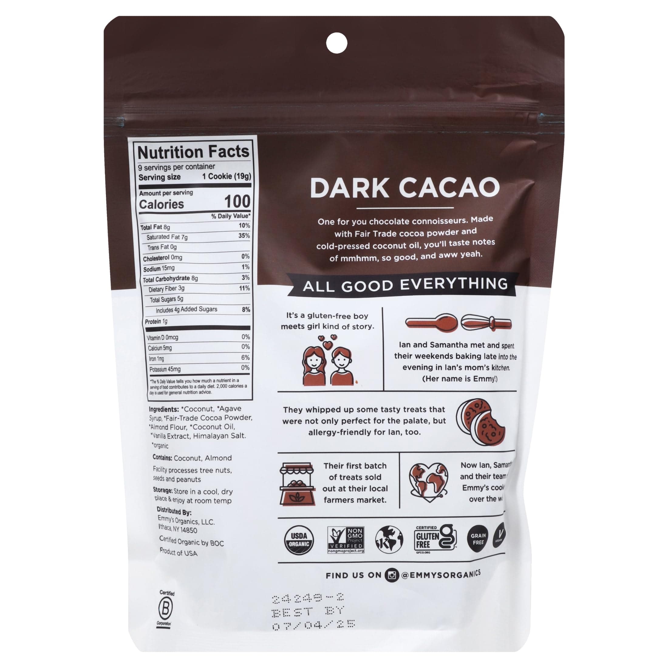 Emmys Organic Dark Cacao Coconut Cookies, 6 OZ thumbnail 5