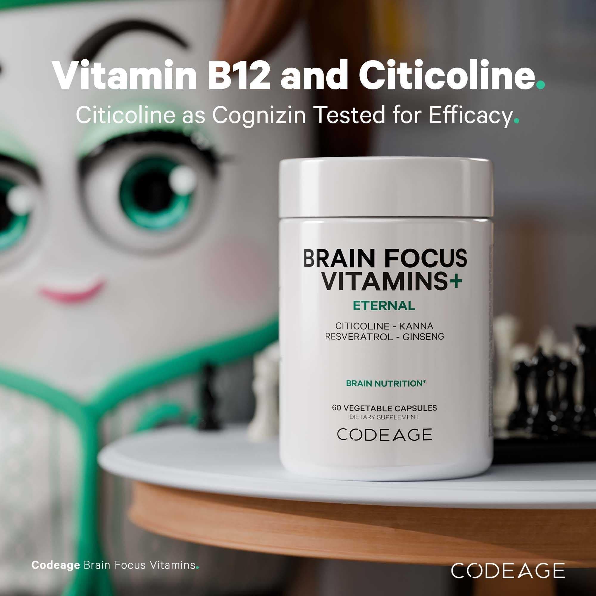 Codeage Brain Focus Vitamins+ Nootropic Supplement with Citicoline as Cognizin, Panax Ginseng, Resveratrol, Gotu Kola, Vitamin B12 Methylcobalamin - Liposomal Delivery - Non-GMO - 60 Capsules thumbnail 3
