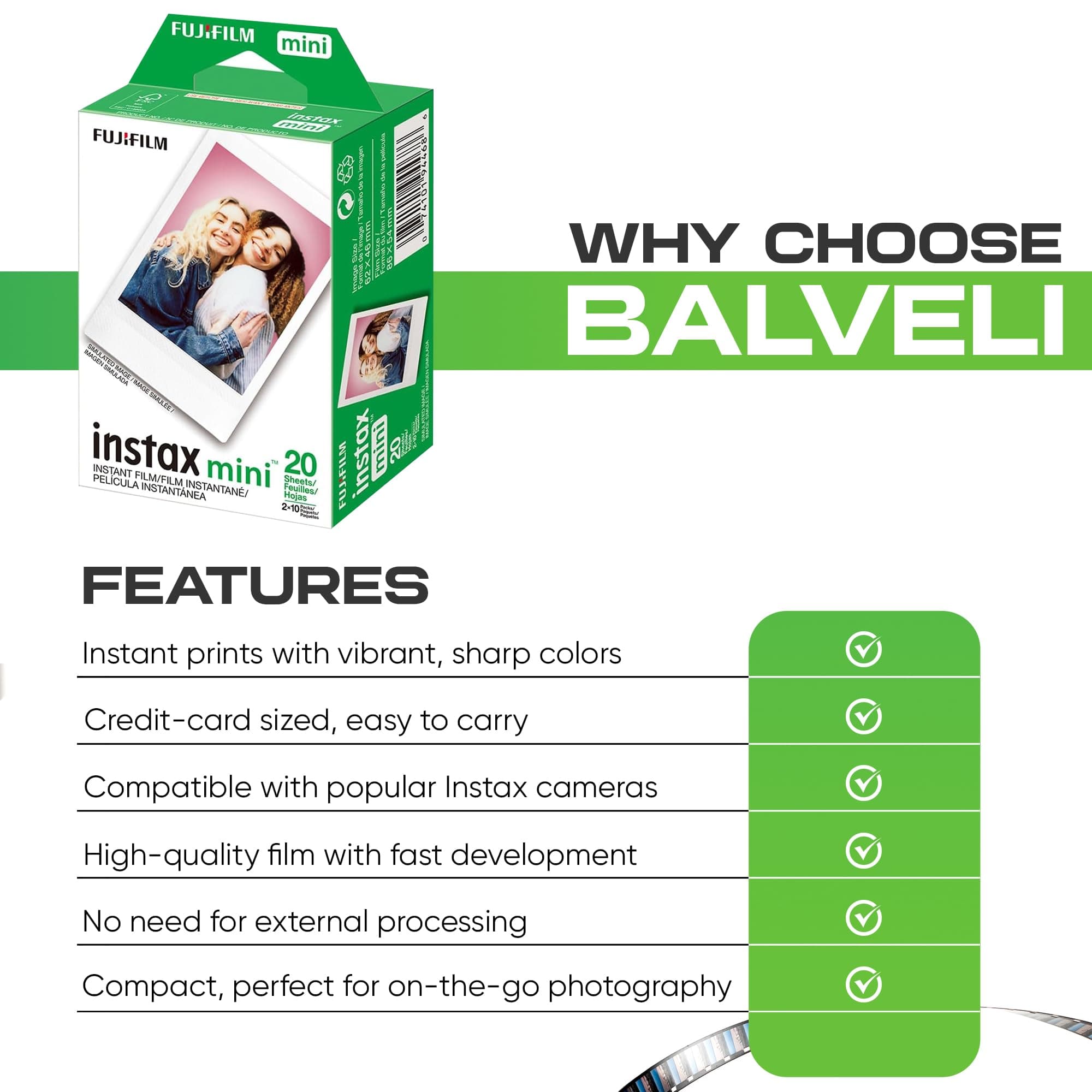 Fujifilm Instax Mini Film Two Instant Film Twin Packs - 40 EXP Total, ISO 800, Compatible to Mini Evo, Mini 40, 12, 11, 9, Bundeld with Premium Balveli Microfiber Cloth thumbnail 5